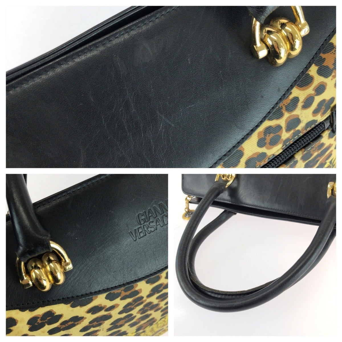 Versace Black Yellow Pvc Leather Boston Bag Handbag (Pre-Owned)