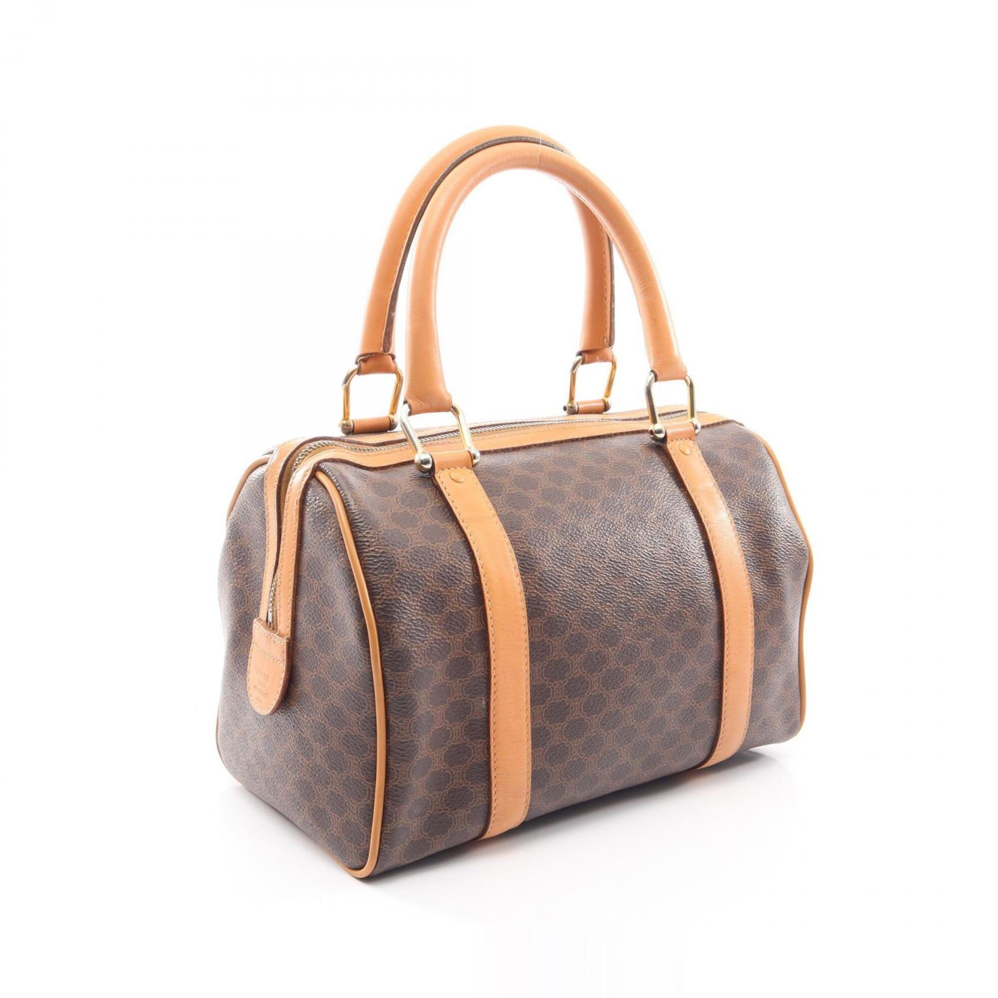 Celine Brown Coated Canvas Leather Boston Bag Handbag (Pre-Owned)
