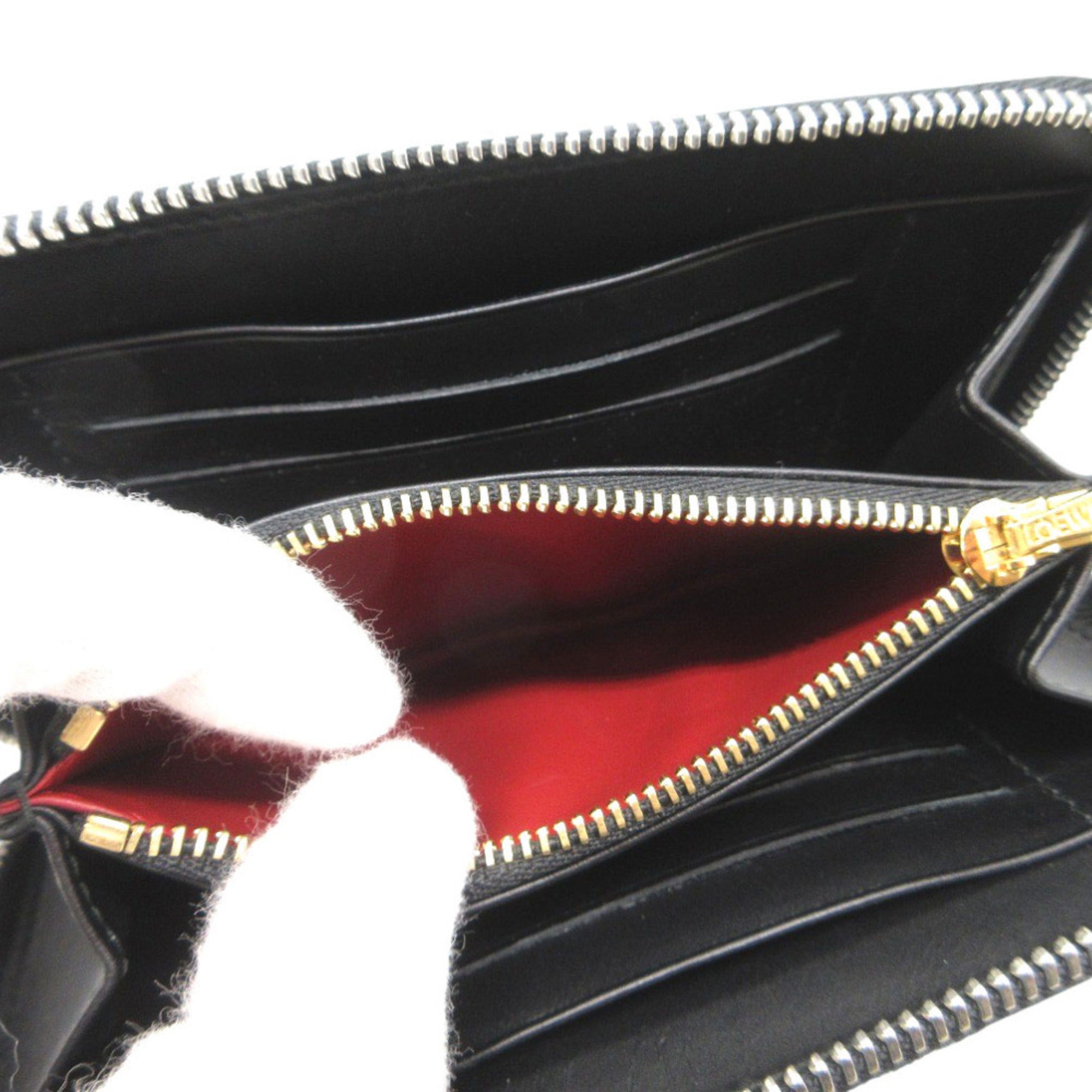 Loewe Black Navy Red Color Wool Leather Long Wallet (Bi-Fold) (Pre-Owned)