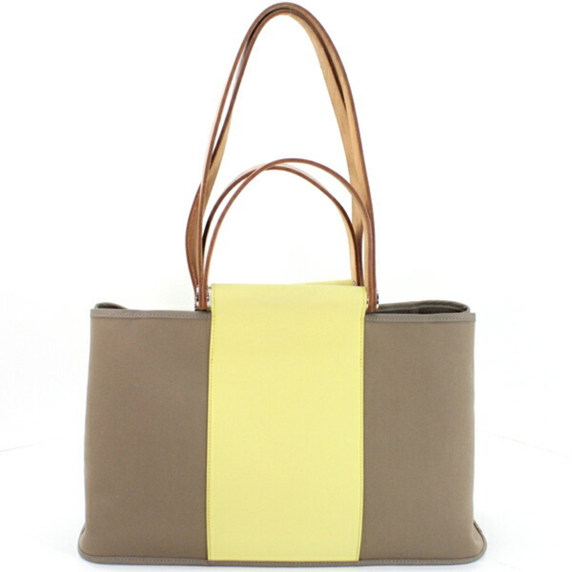 Hermes Etoupe Gray Soufre Toile Officier Leather Handbag (Pre-Owned)