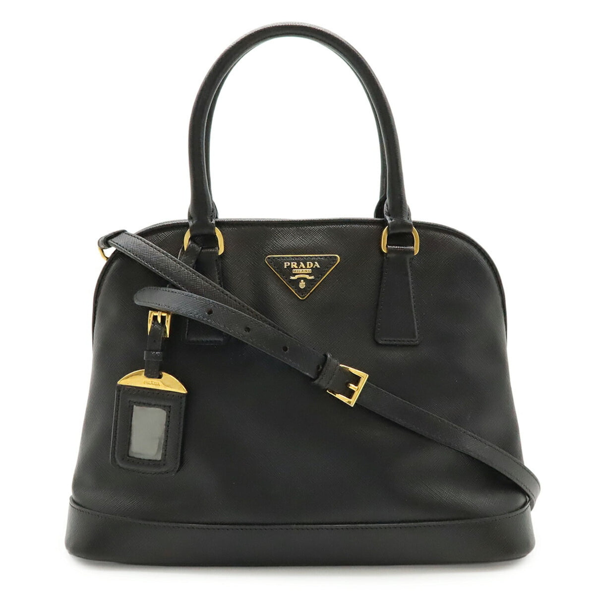 Prada Saffiano Black Leather Handbag Shoulder Bag (Pre-Owned)