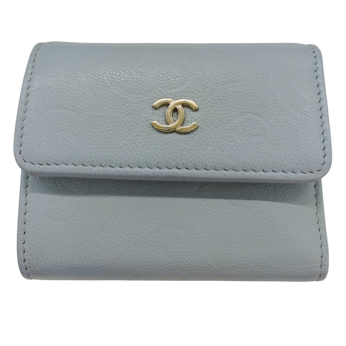 Chanel Light Blue Grained Calfskin Wallet (Tri-Fold) (Pre-Owned)