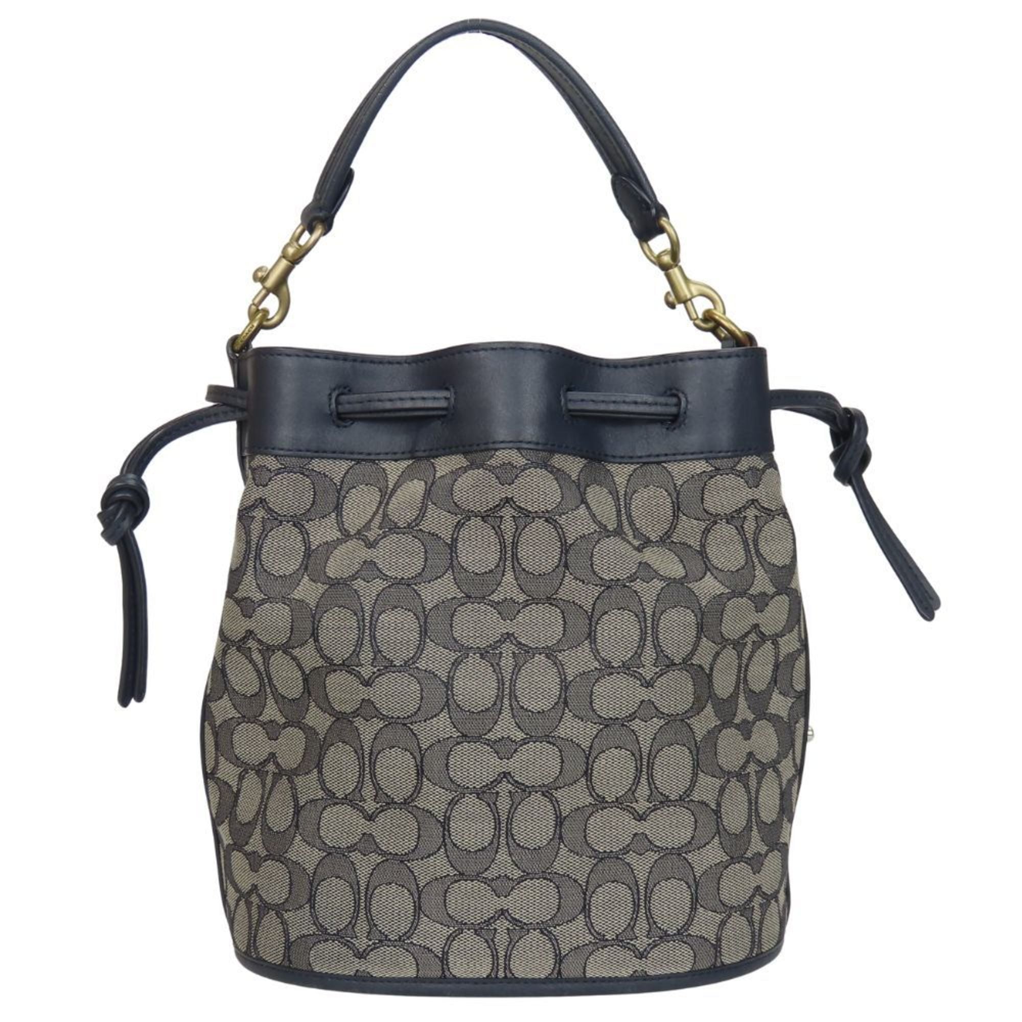 Coach Gray Navy Canvas Leather Shoulder Bag (Pre-Owned)