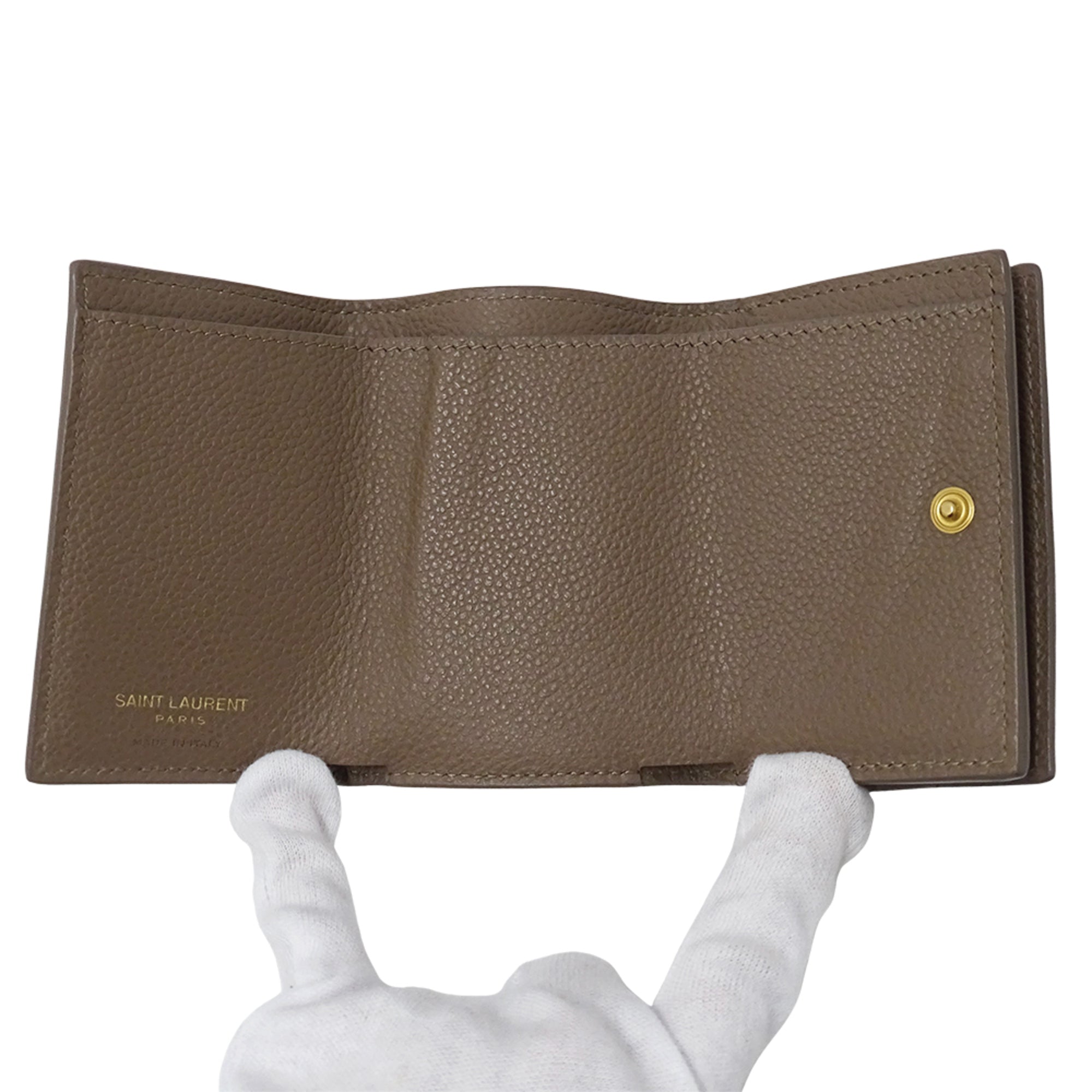 Saint Laurent Beige Brown Leather Wallet (Tri-Fold) (Pre-Owned)