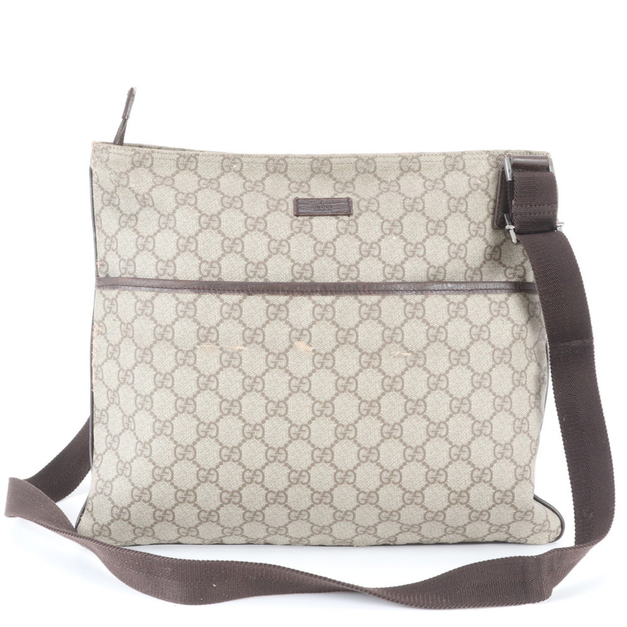 Gucci Beige Leather Coated Canvas Shoulder Bag Tote Bag (Pre-Owned)