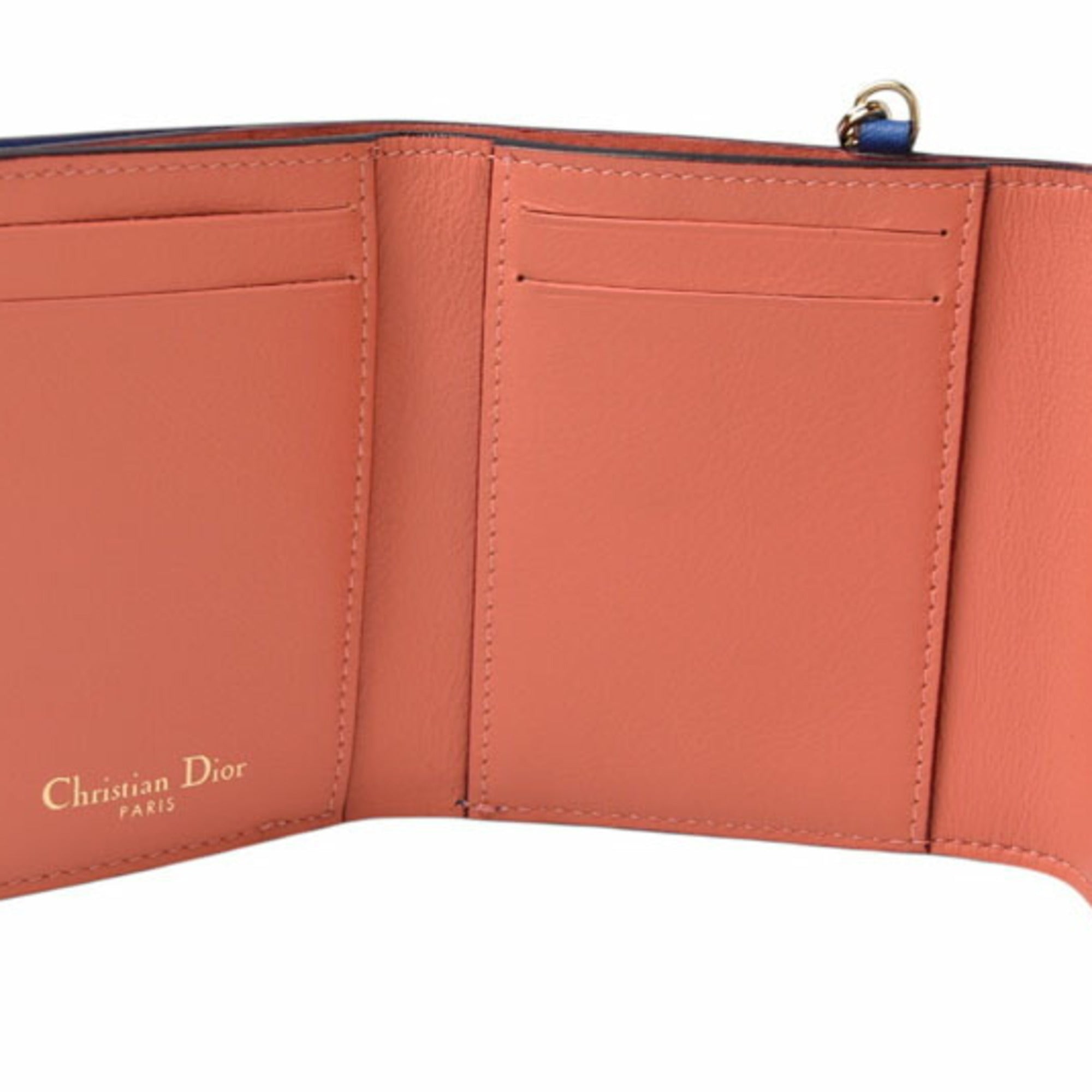 Christian Dior Blue Coral Pink Leather Wallet (Tri-Fold) (Pre-Owned)