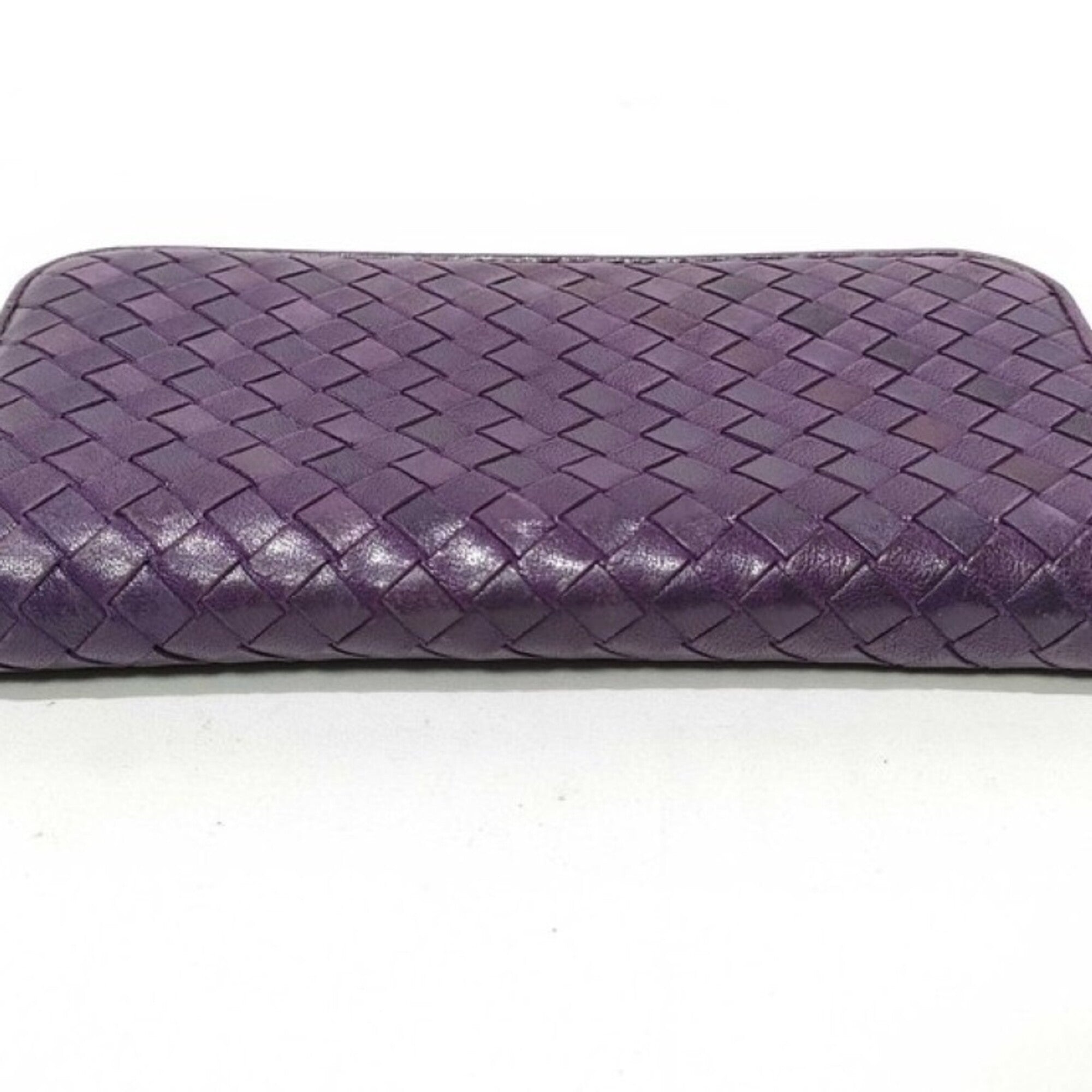Bottega Veneta Intrecciato Purple Leather Long Wallet (Bi-Fold) (Pre-Owned)
