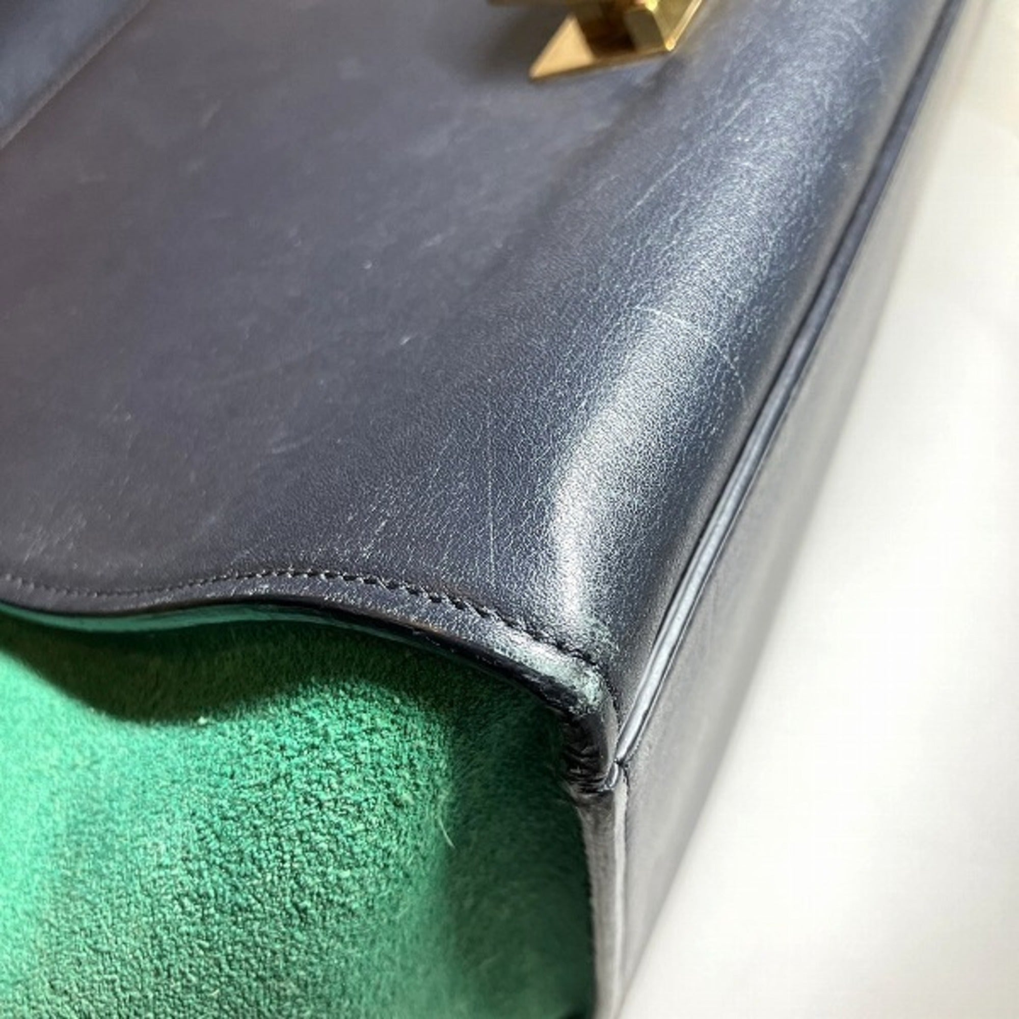 Celine Green Navy Leather Suede Handbag Shoulder Bag (Pre-Owned)