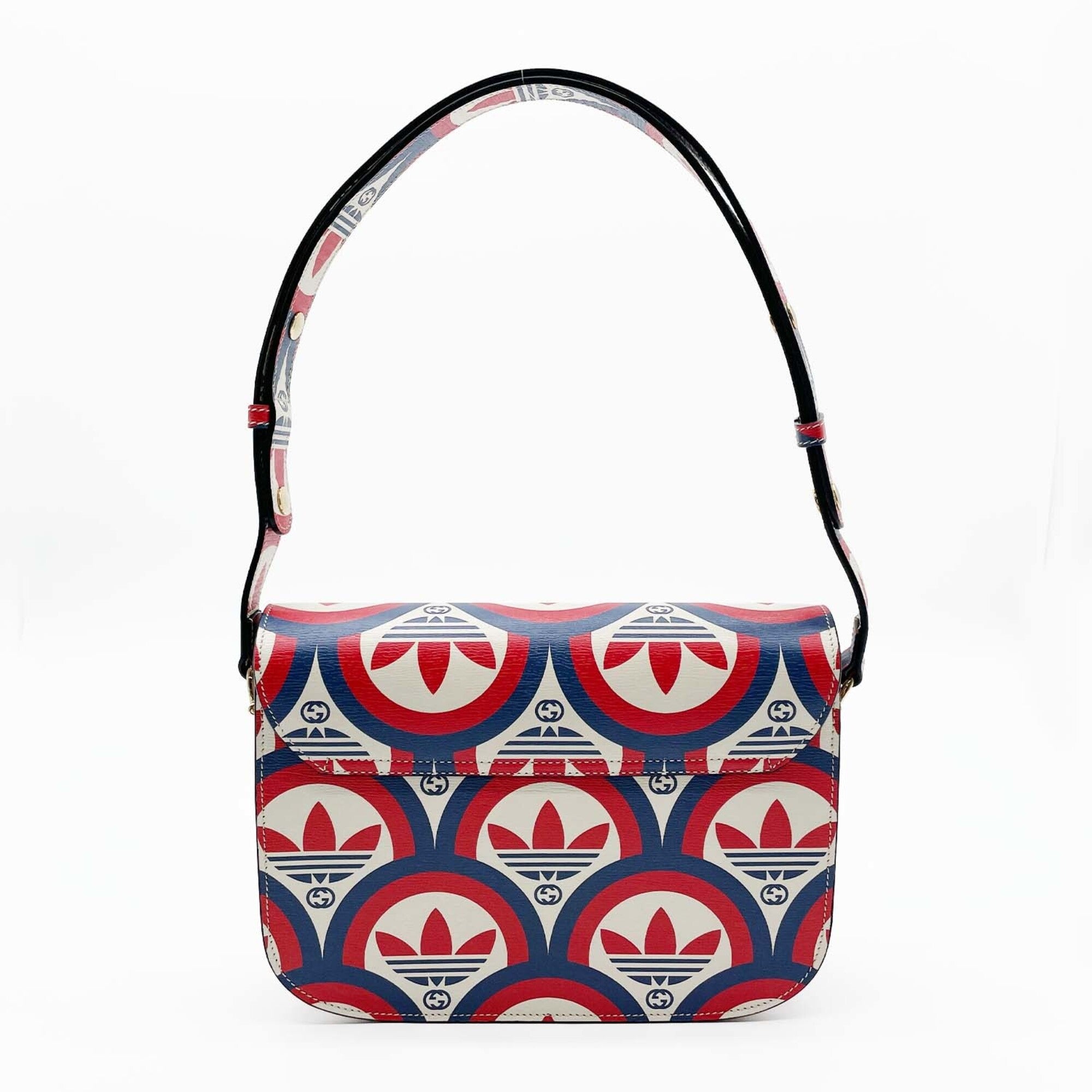 Gucci Blue Red Color White Leather Shoulder Bag (Pre-Owned)