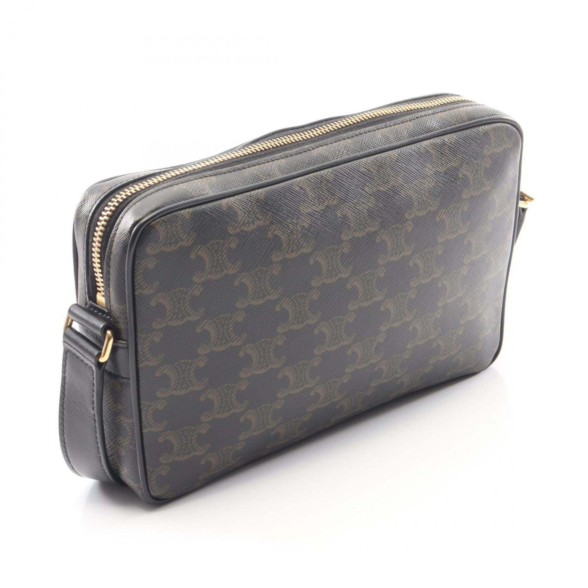 Celine Black Coated Canvas Leather Handbag Messenger Bag Shoulder Bag (Pre-Owned)