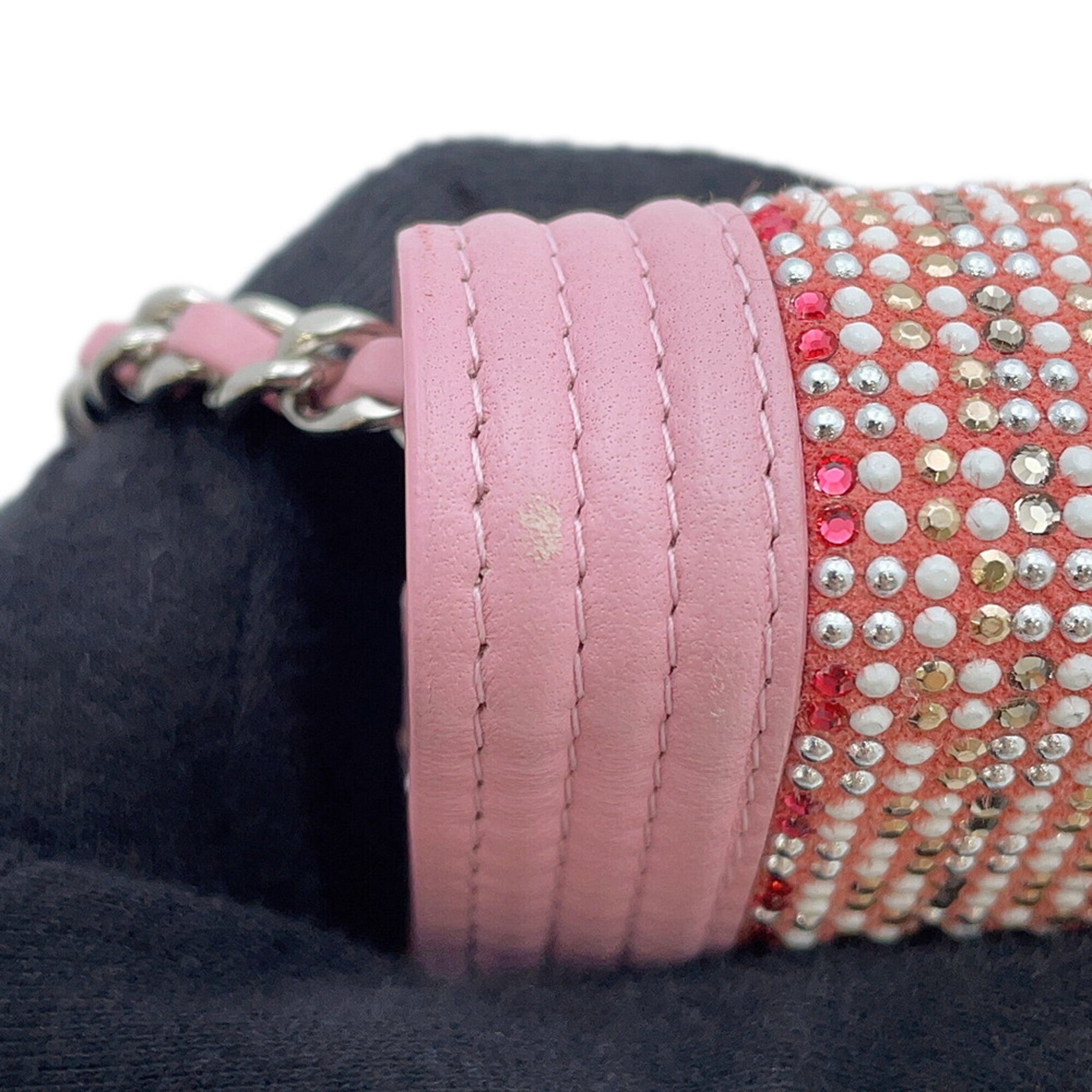 Chanel Pink Leather Rhinestone Chain/Shoulder Wallet (Pre-Owned)