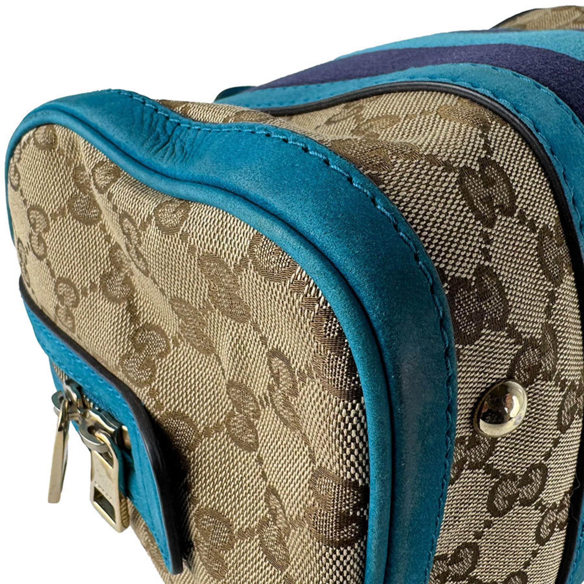 Gucci Brown Turquoise Gg Canvas Leather Handbag Shoulder Bag (Pre-Owned)