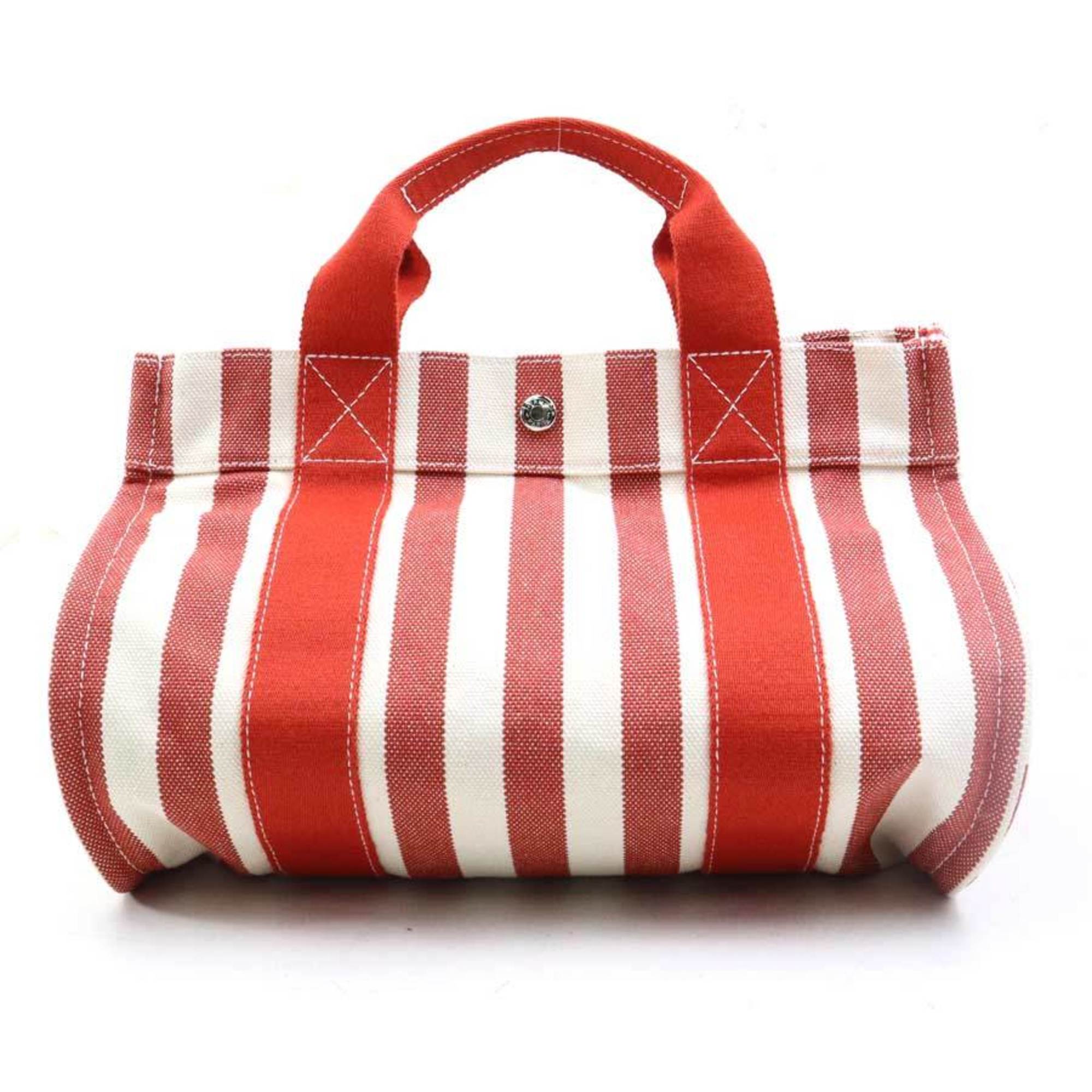 Hermes Ivory Red Color Cotton Handbag Tote Bag (Pre-Owned)