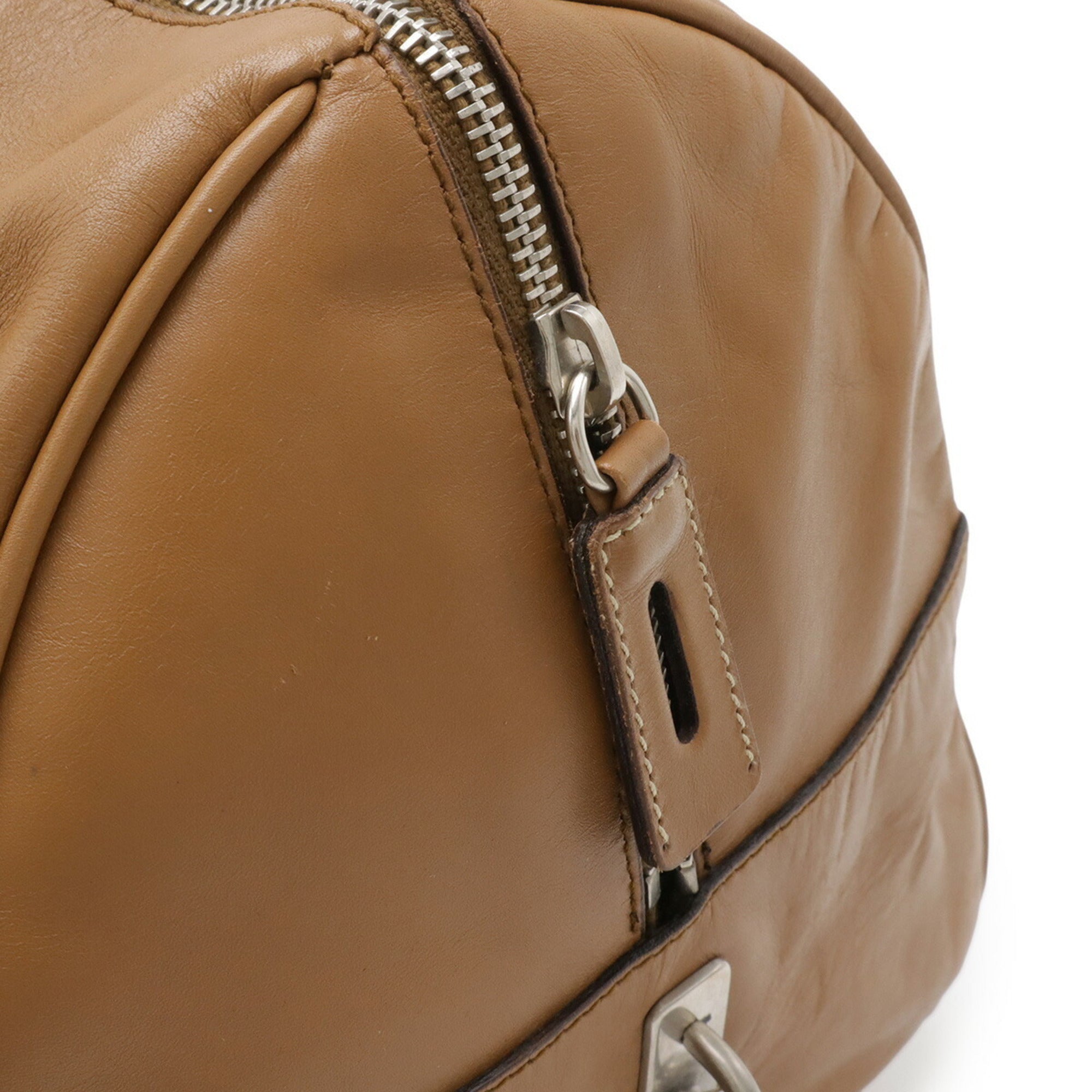Prada Camel Leather Boston Bag Handbag Shoulder Bag (Pre-Owned)