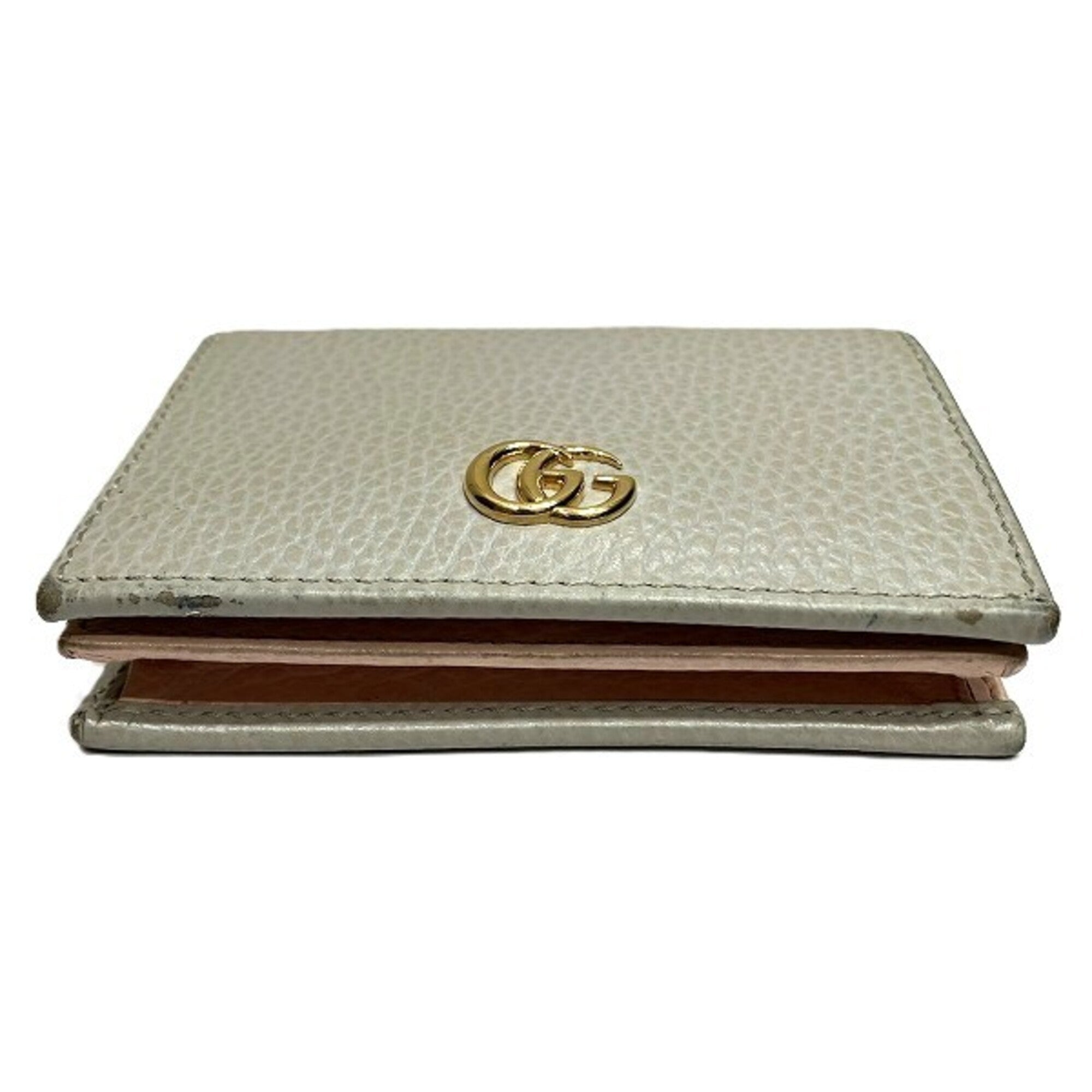 Gucci Light Gray Salmon Pink Leather Wallet (Bi-Fold) (Pre-Owned)