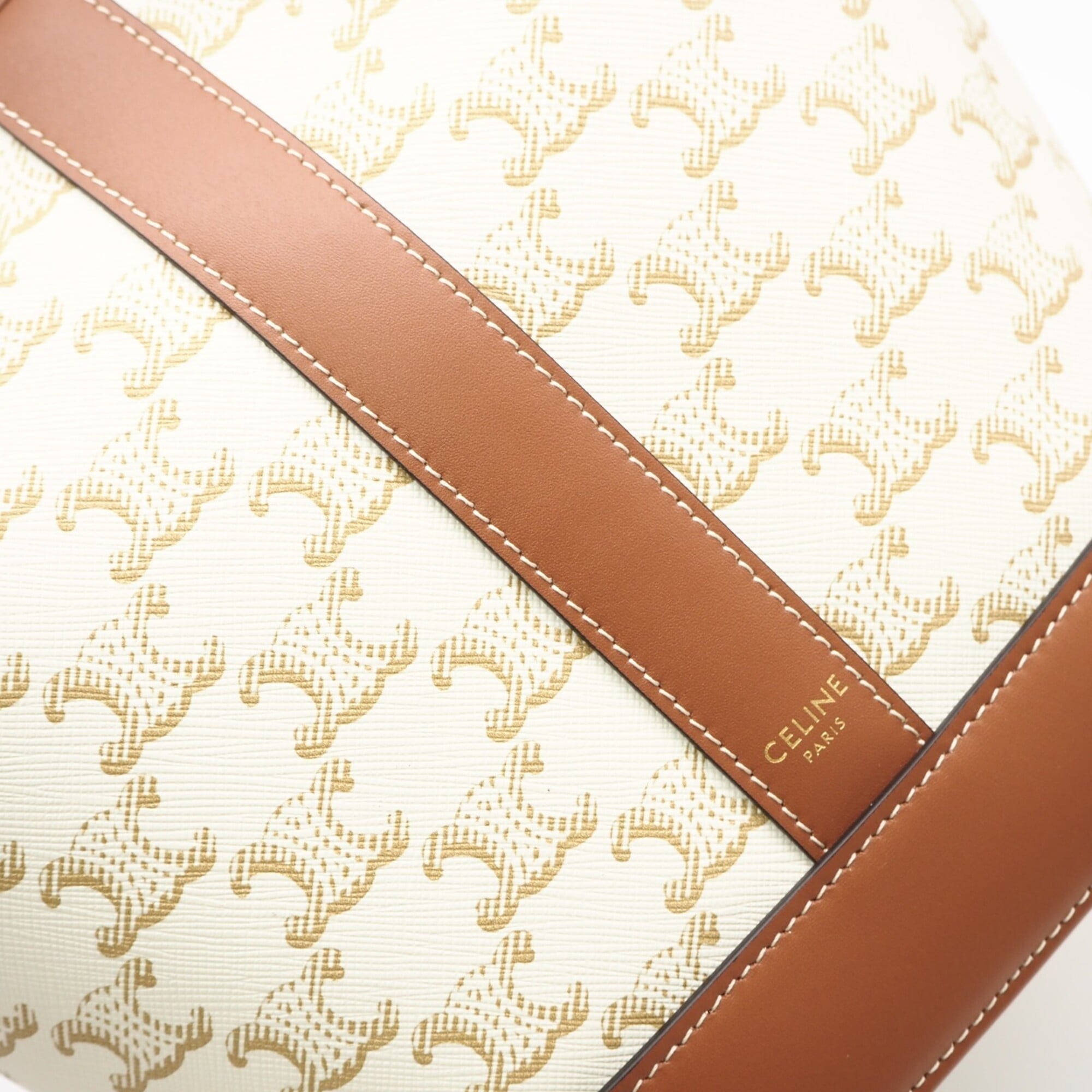 Celine Beige White Coated Canvas Leather Shoulder Bag (Pre-Owned)