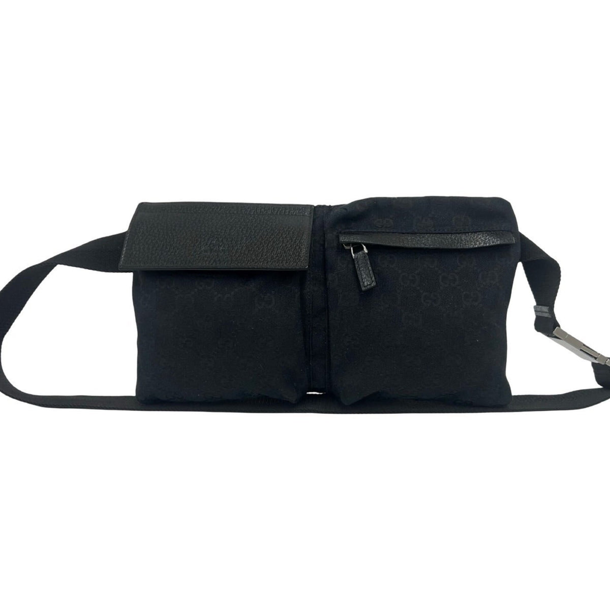 Gucci Black Canvas Leather Pouch Shoulder Bag Sling Bag (Pre-Owned)