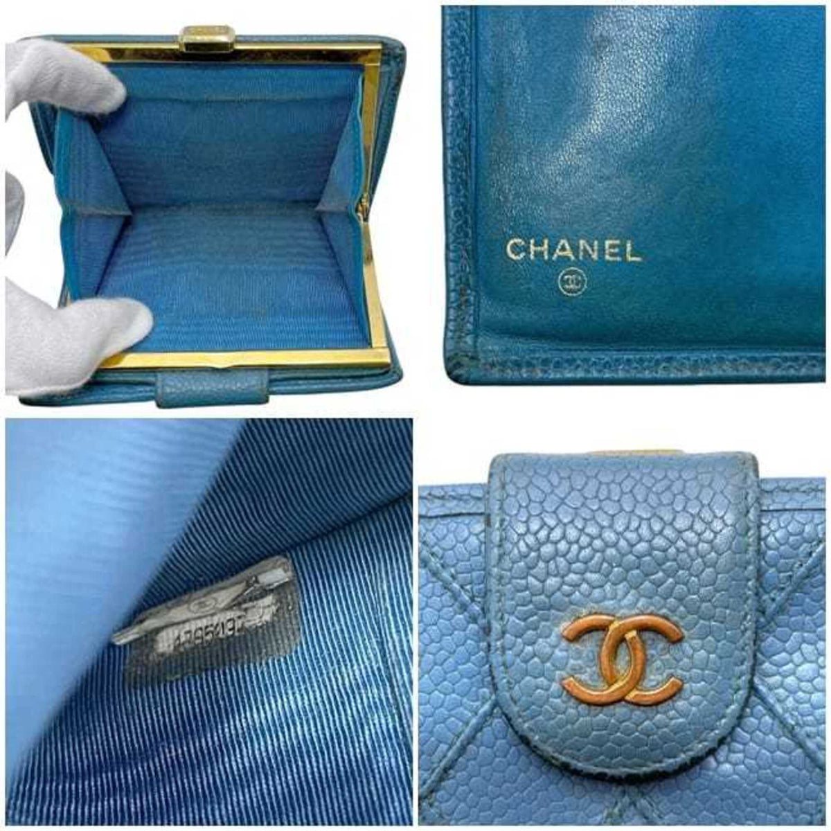 Chanel Blue Grained Calfskin Wallet (Bi-Fold) (Pre-Owned)