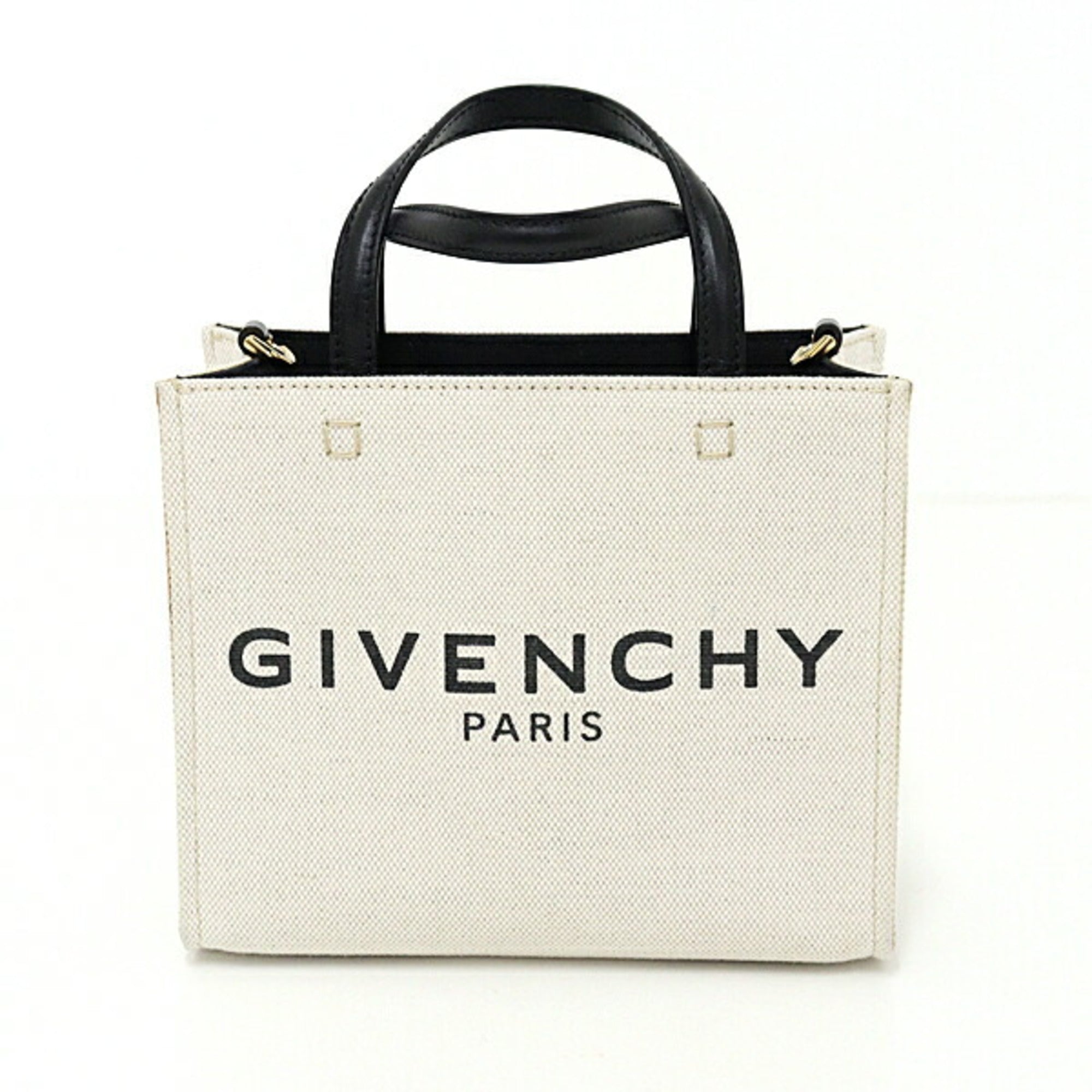 Givenchy Beige Black Linen Cotton Canvas Leather Tote Bag (Pre-Owned)