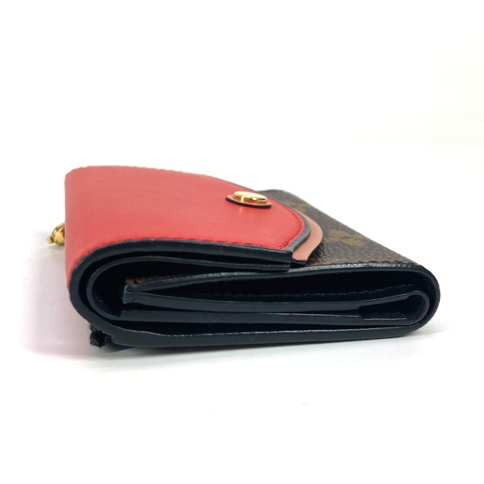 Louis Vuitton Brown Monogram Red Color Monogram Leather Wallet (Tri-Fold) (Pre-Owned)