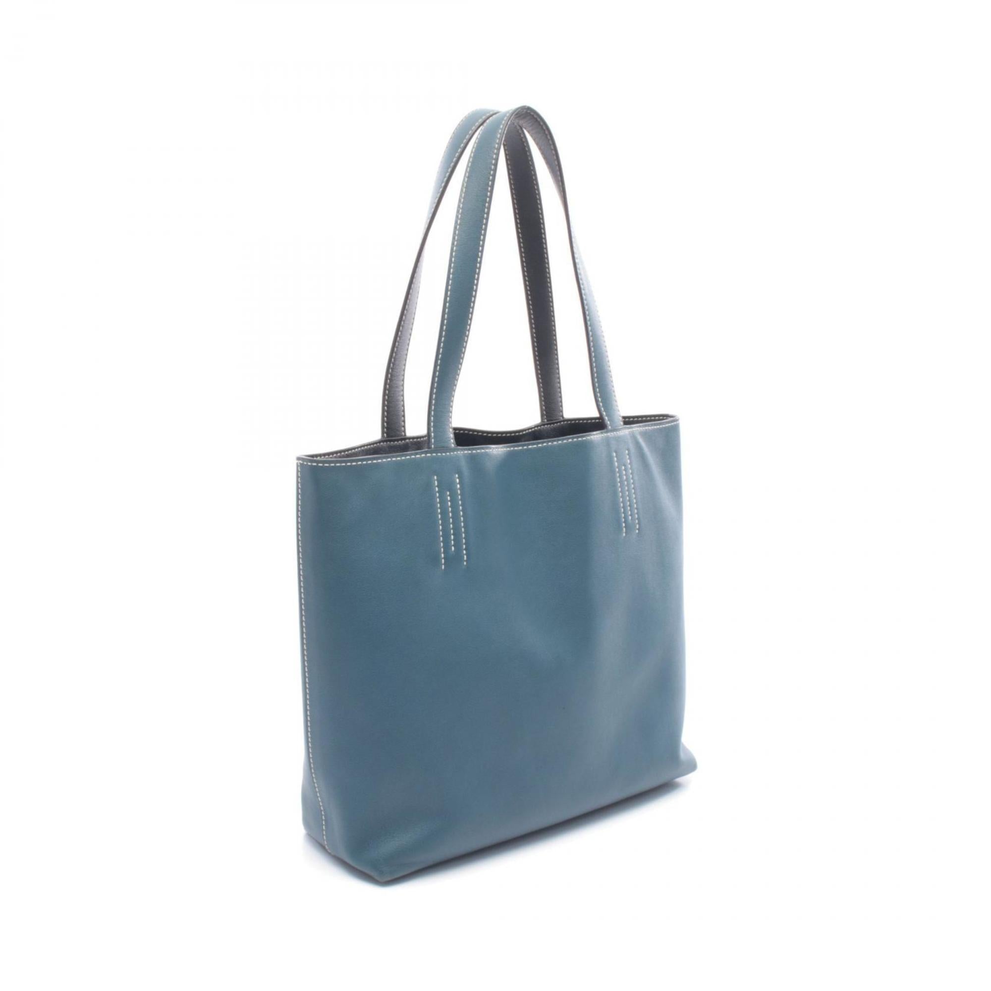 Hermes Blue Navy Leather Handbag Tote Bag (Pre-Owned)