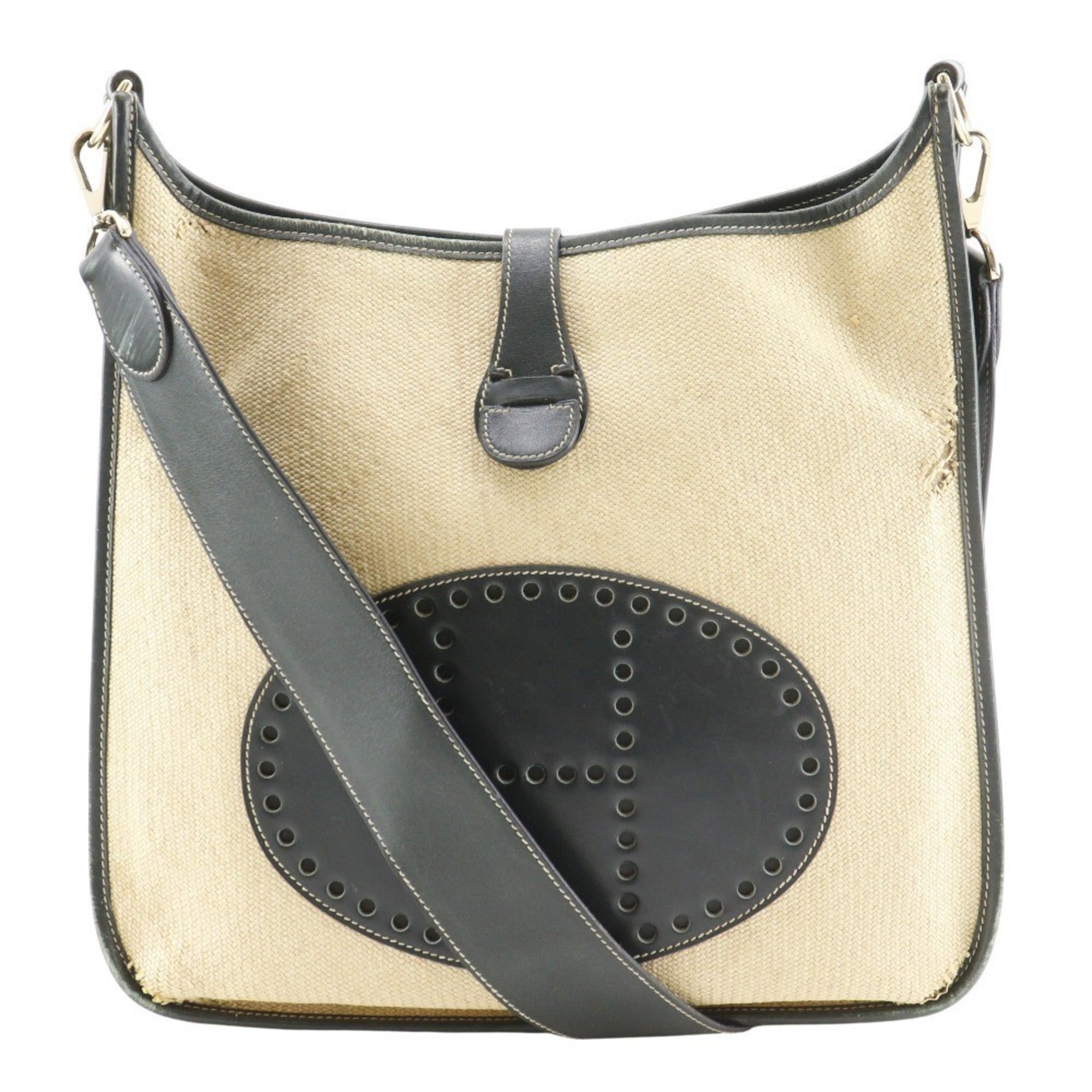 Hermes Beige Green Straw Shoulder Bag (Pre-Owned)