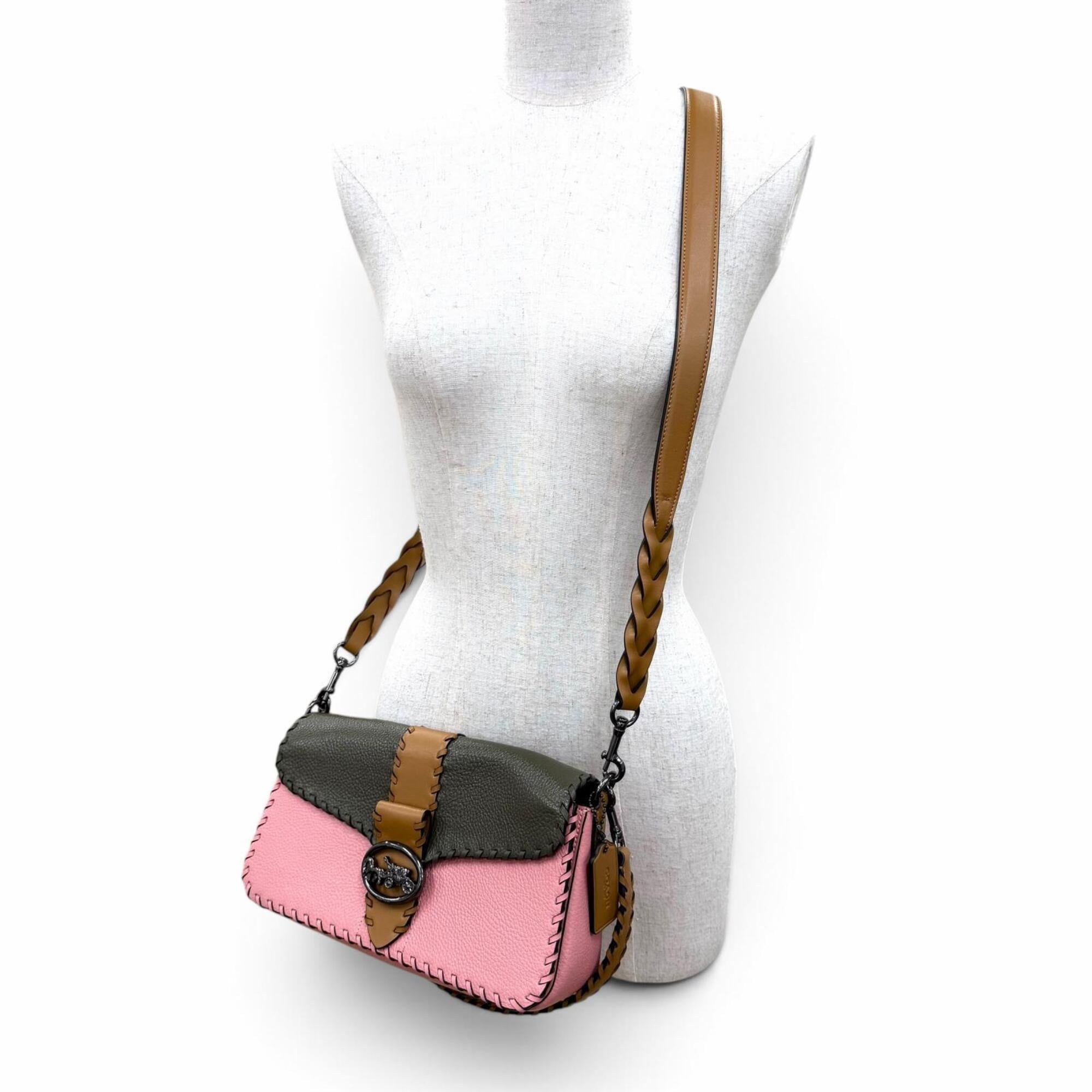 Coach Brown Khaki Pink Leather Handbag Saddle Bag Shoulder Bag (Pre-Owned)