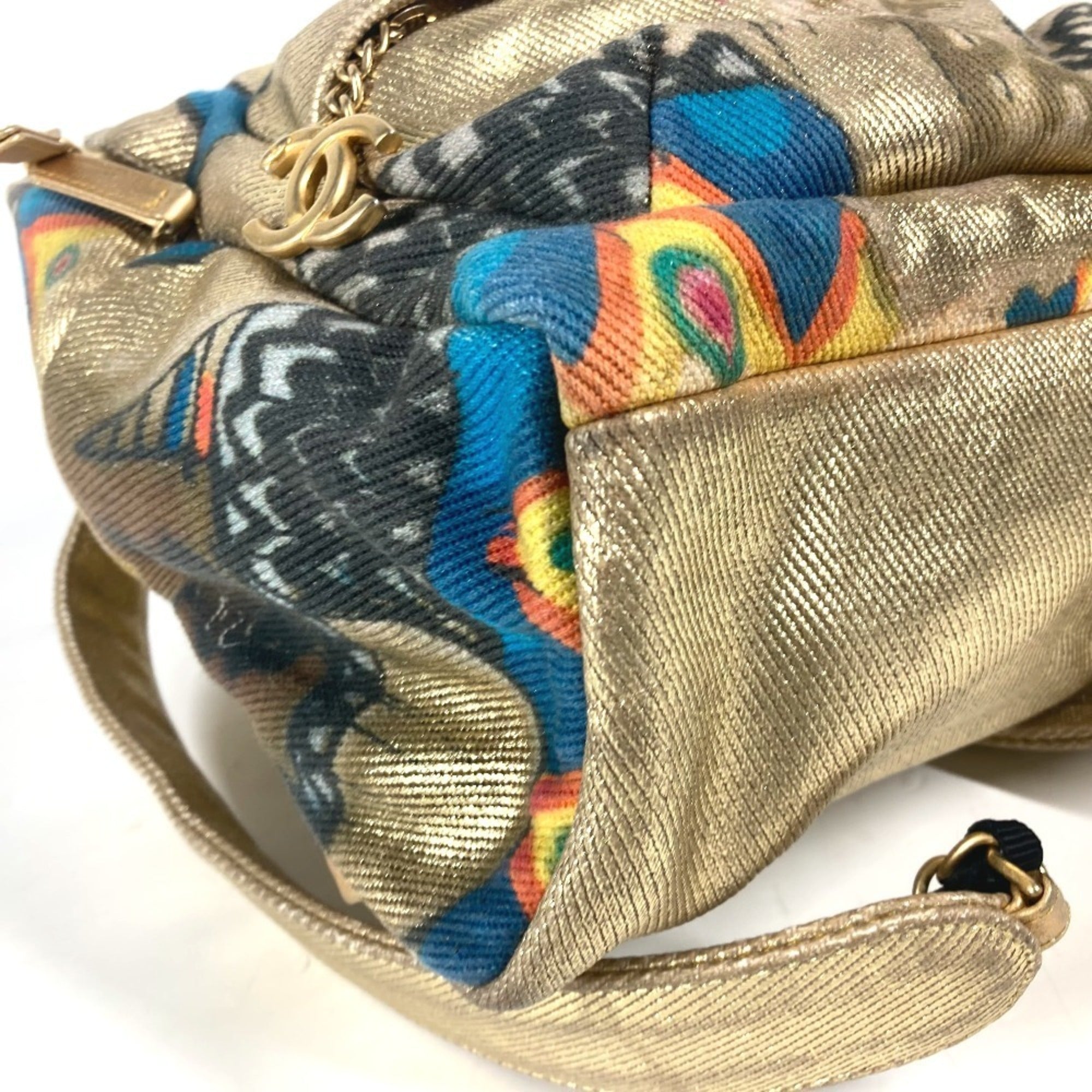 Chanel Gold Leather Canvas Backpack (Pre-Owned)