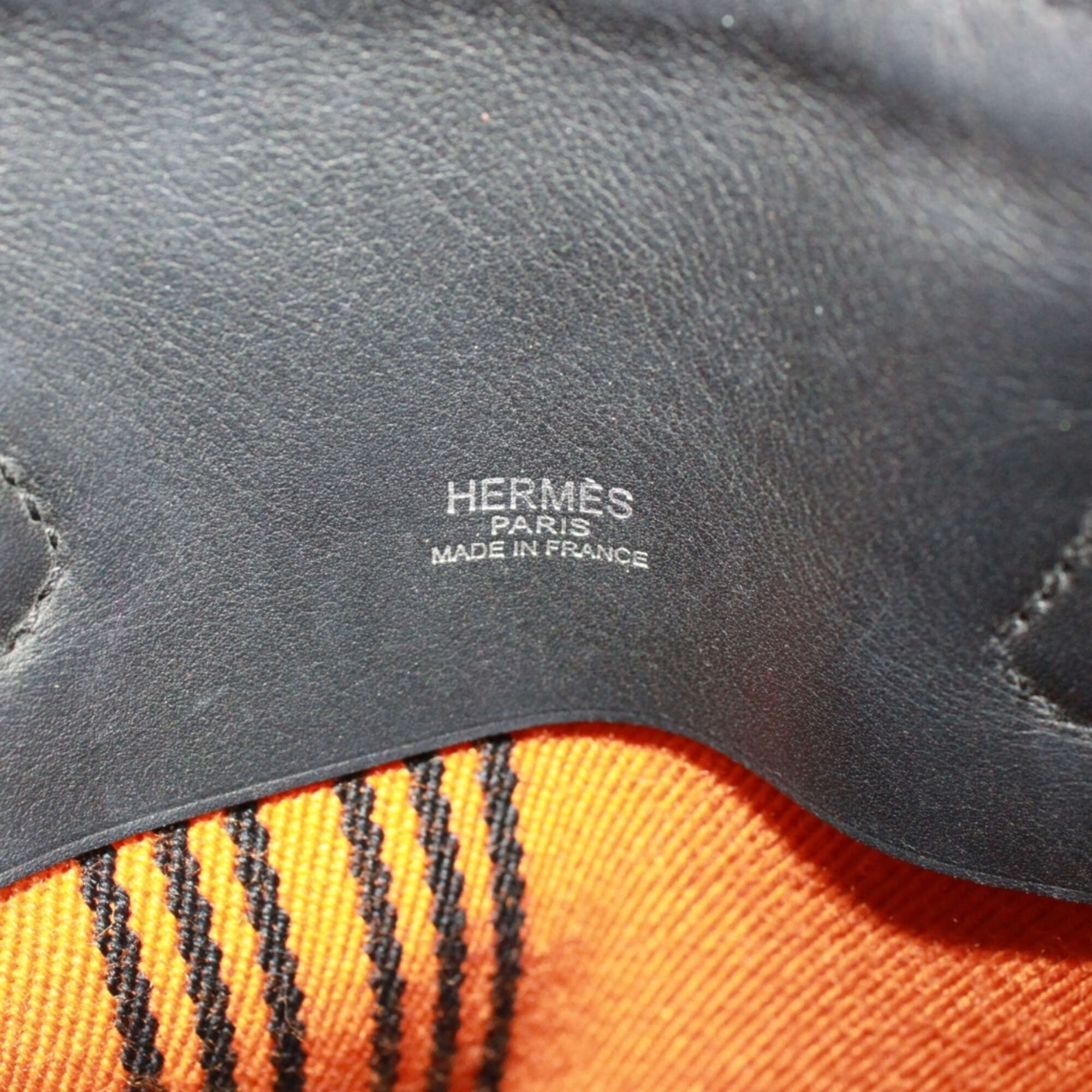 Hermes Black Orange Leather Canvas Tote Bag (Pre-Owned)