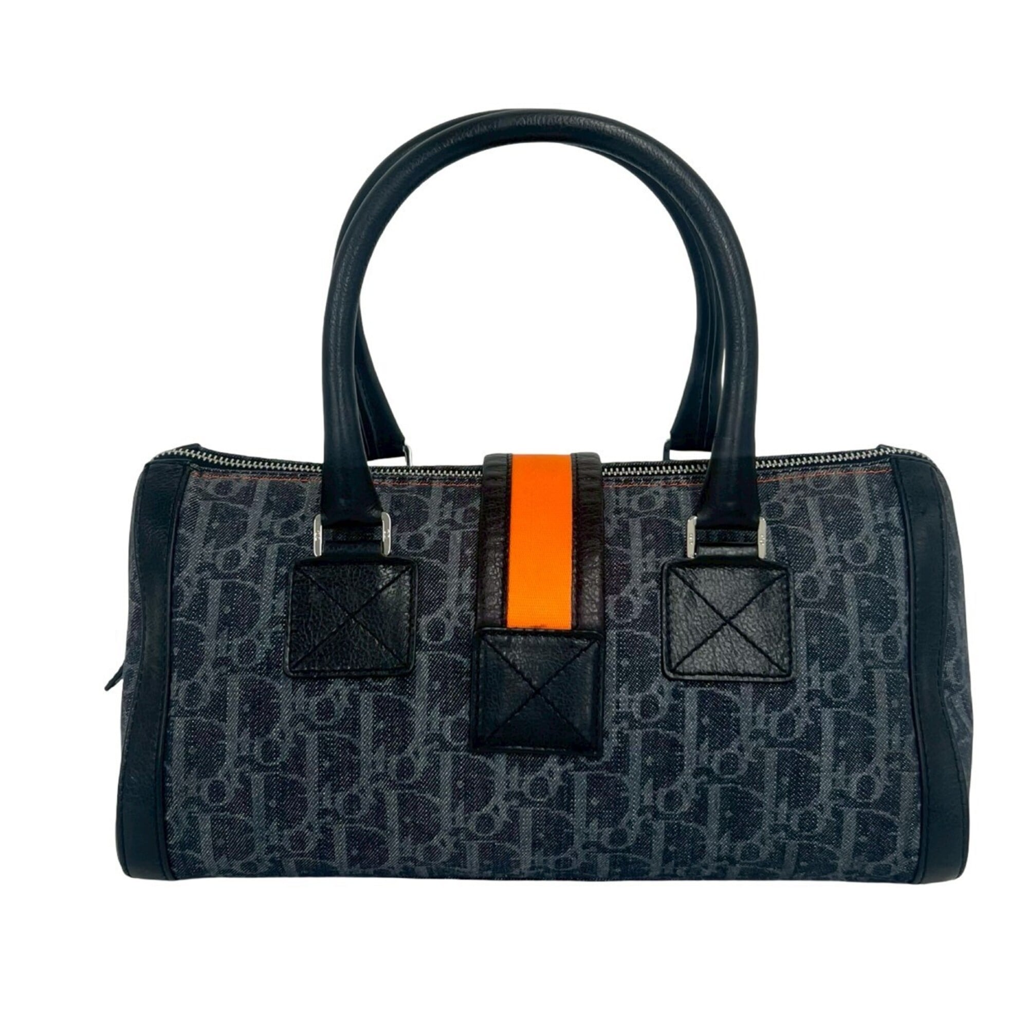 Christian Dior Black Navy Orange Denim Leather Handbag (Pre-Owned)
