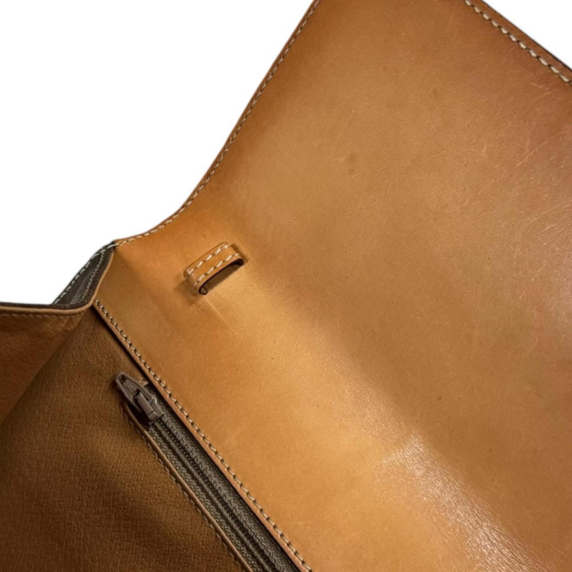 Celine Brown Coated Canvas Leather Clutch Bag Shoulder Bag (Pre-Owned)