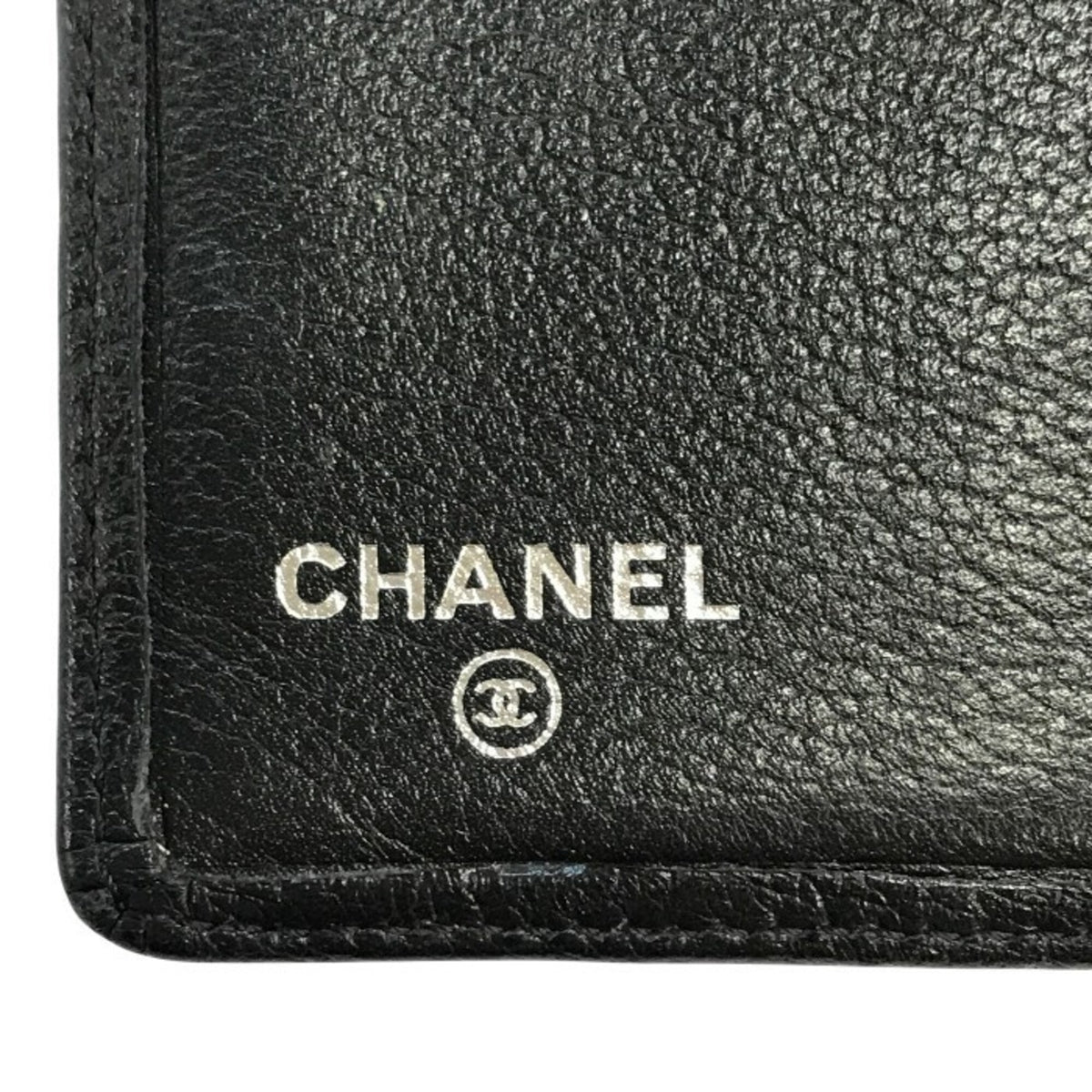 Chanel Camellia Black Leather Long Wallet (Bi-Fold) (Pre-Owned)