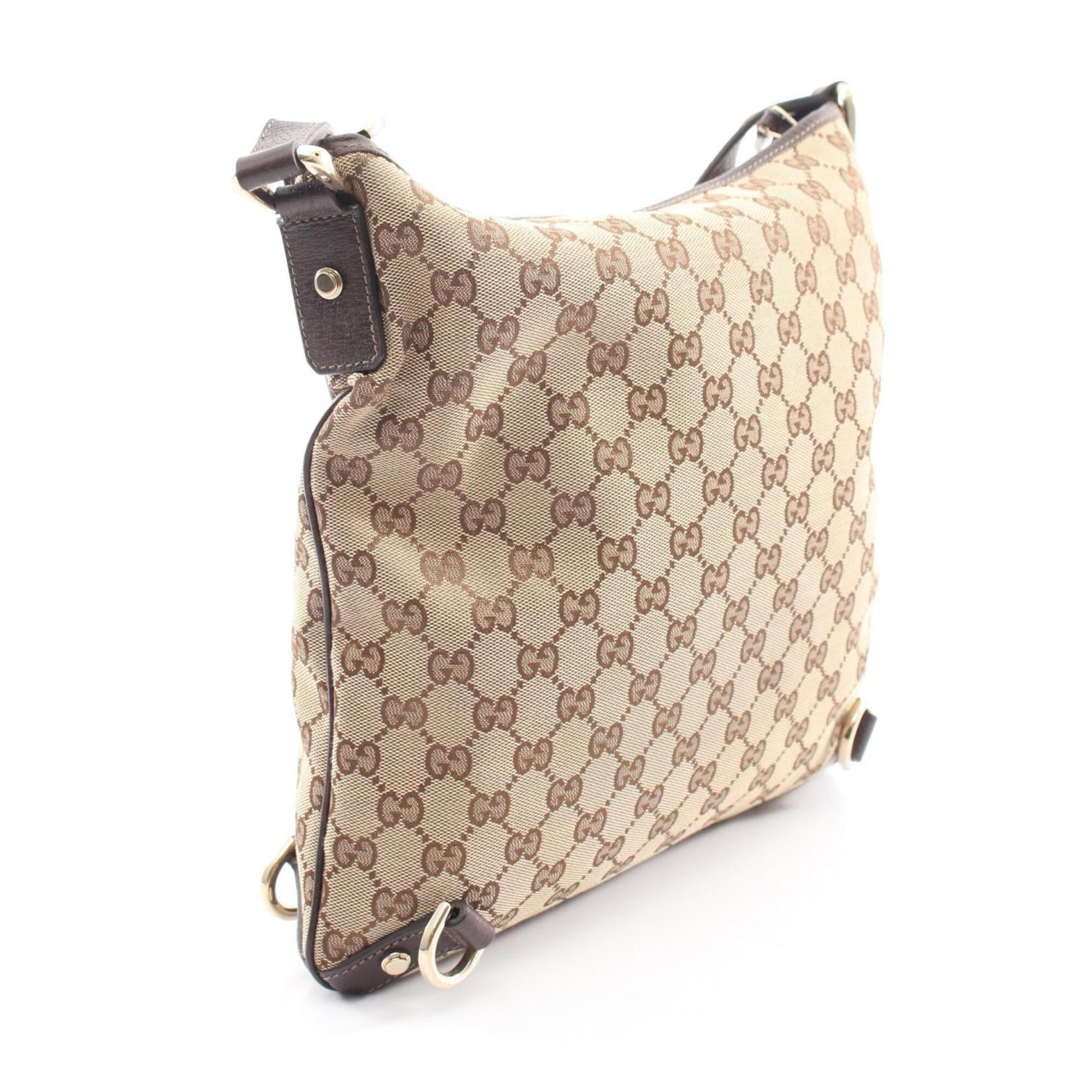 Gucci Beige Brown Canvas Leather Handbag Shoulder Bag (Pre-Owned)