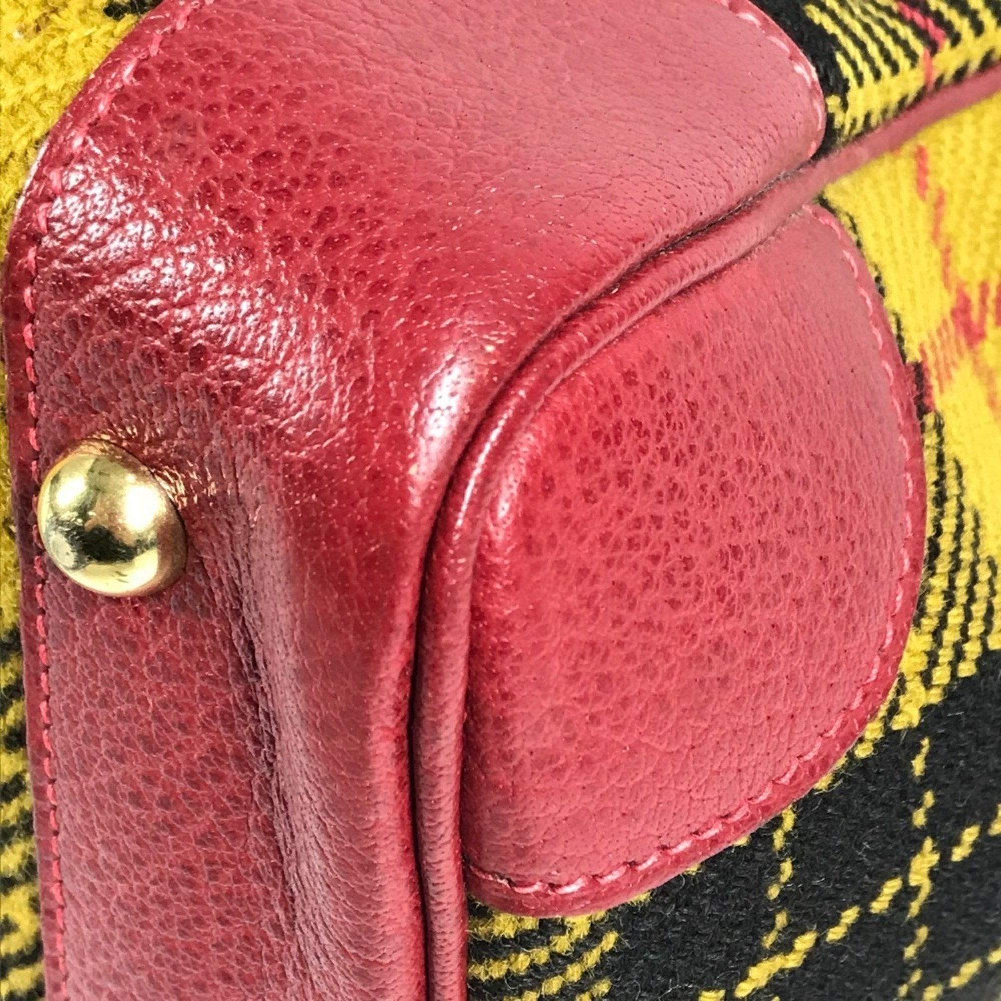 Hermes Green Red Color Yellow Wool Leather Shoulder Bag Tote Bag (Pre-Owned)