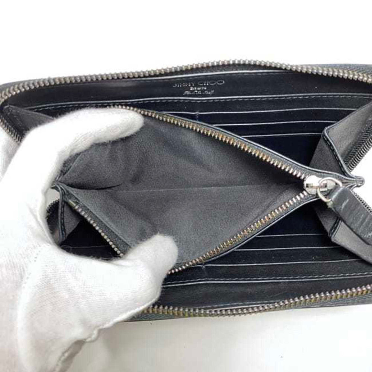 Jimmy Choo Black Cream Yellow Leather Long Wallet (Bi-Fold) (Pre-Owned)
