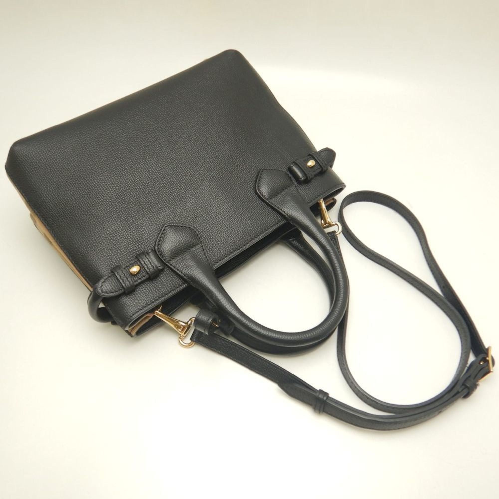 Burberry Black Leather Canvas Handbag (Pre-Owned)