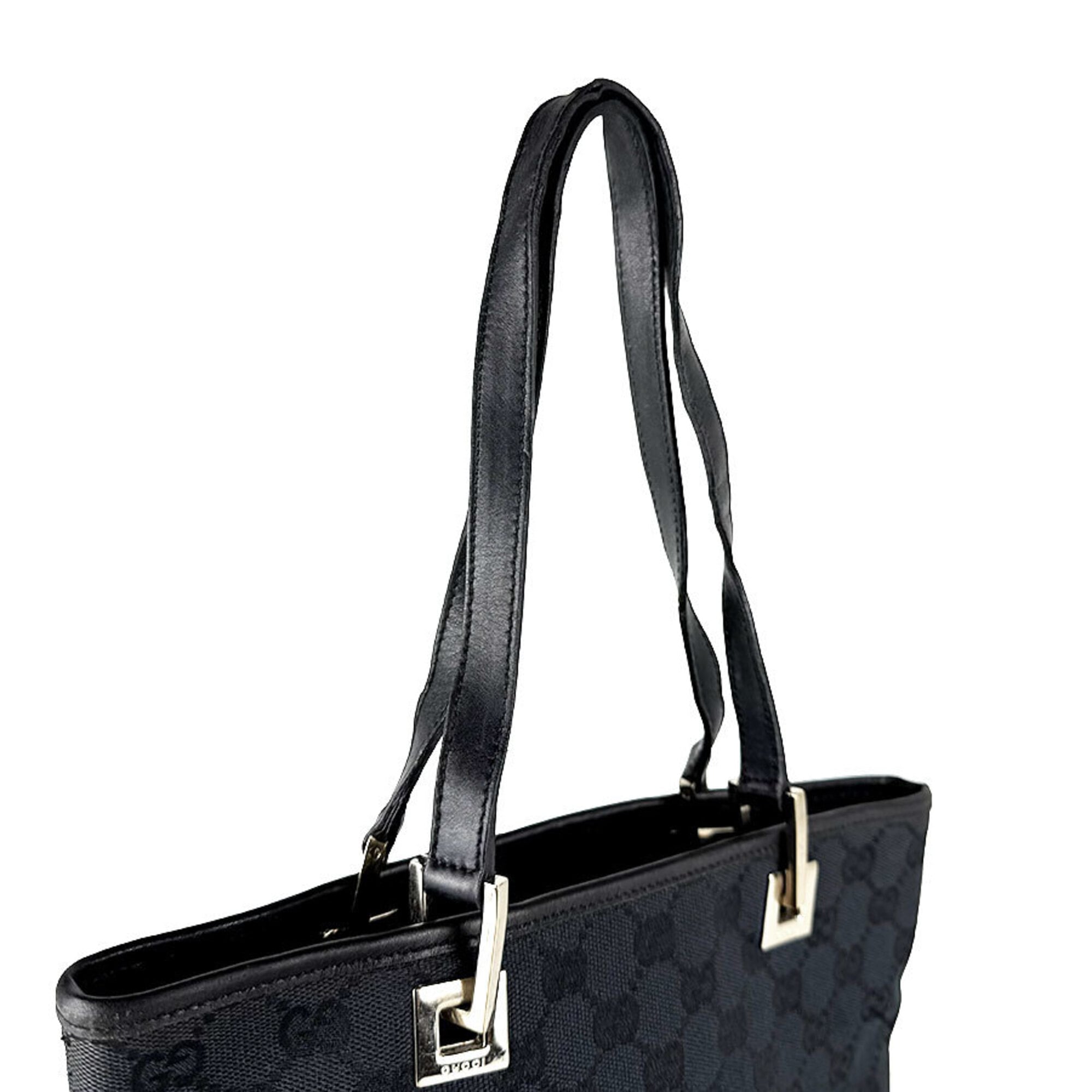 Gucci Black Gg Canvas Leather Handbag (Pre-Owned)