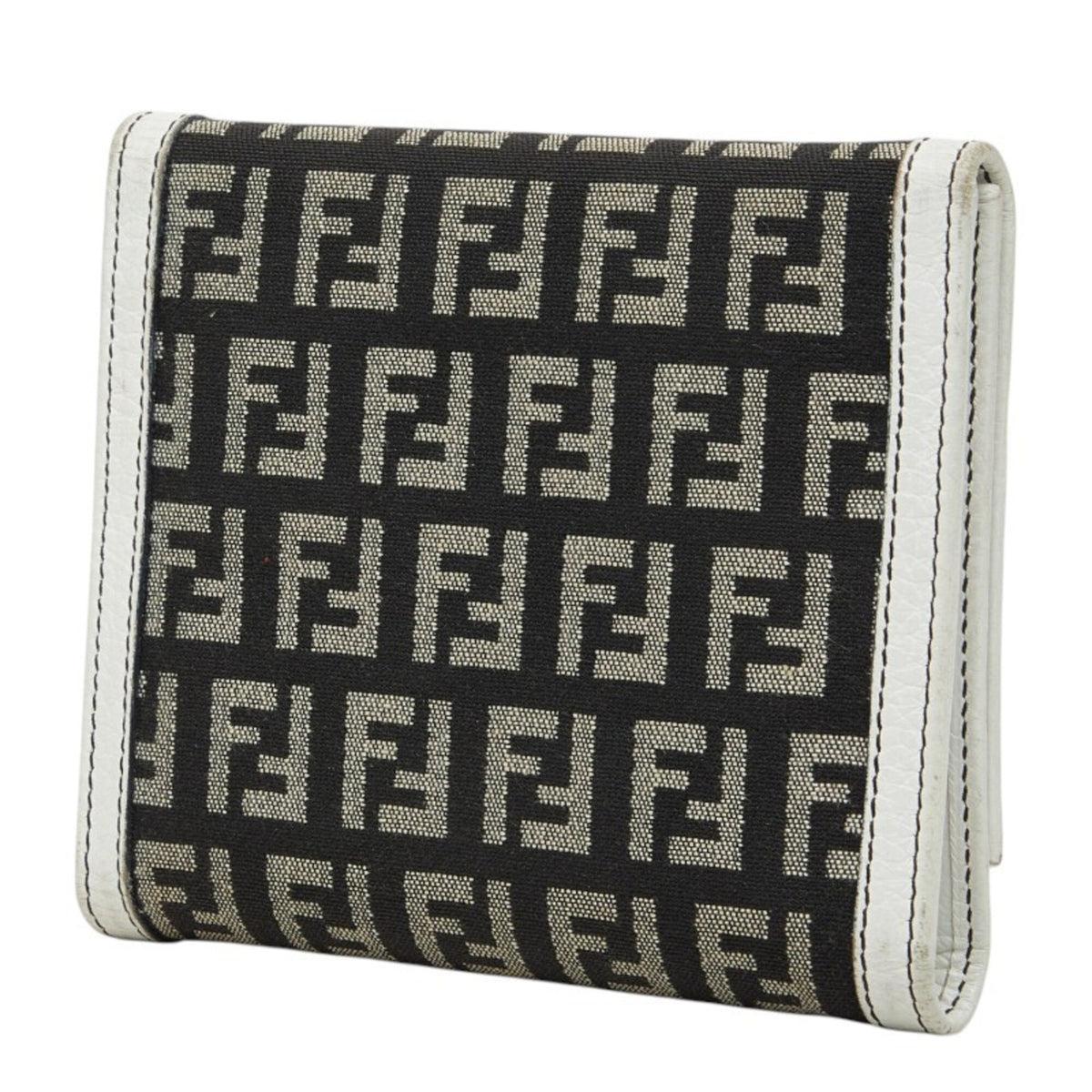 Fendi Brown White Canvas Leather Wallet (Tri-Fold) (Pre-Owned)