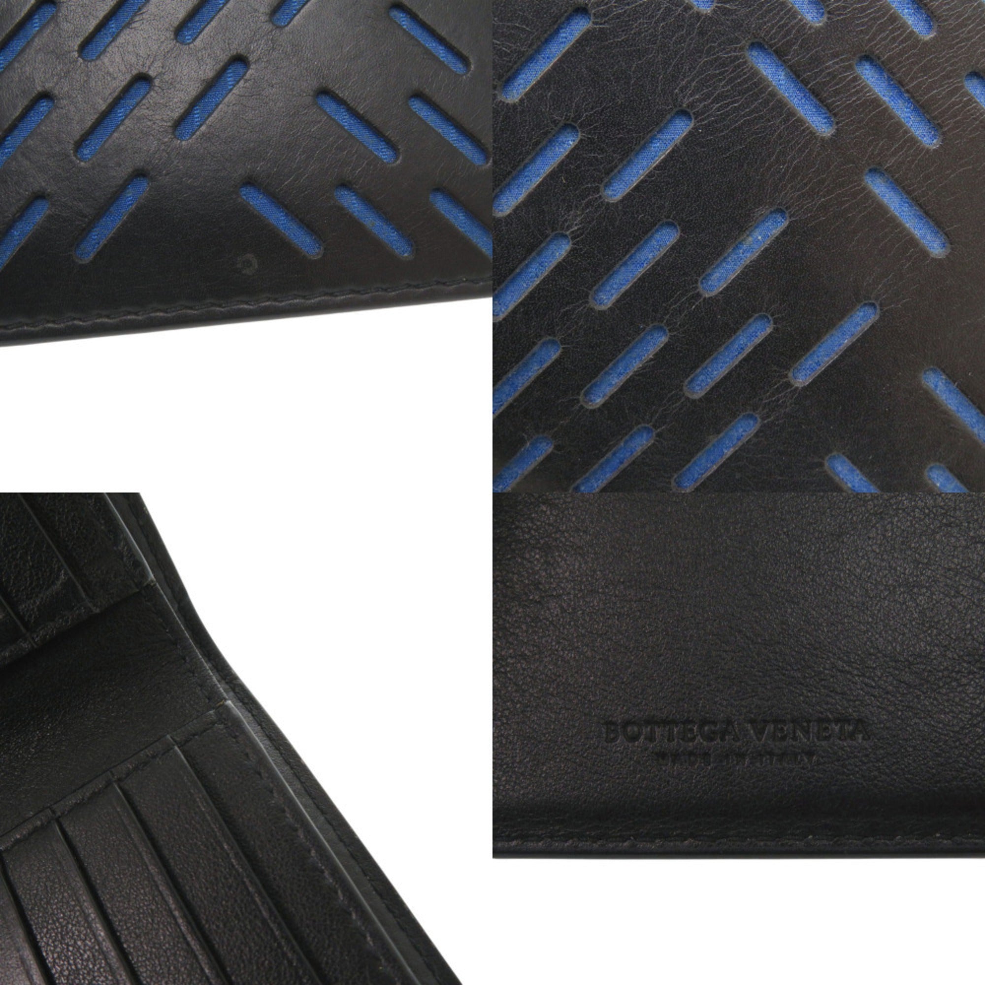 Bottega Veneta Black Blue Leather Wallet (Bi-Fold) (Pre-Owned)