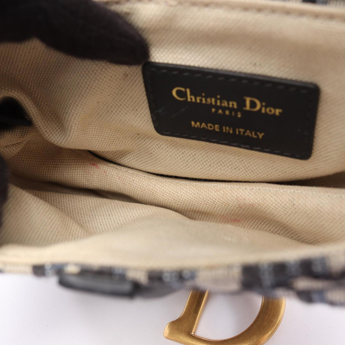 Christian Dior Ivory Navy Canvas Leather Handbag Saddle Bag (Pre-Owned)
