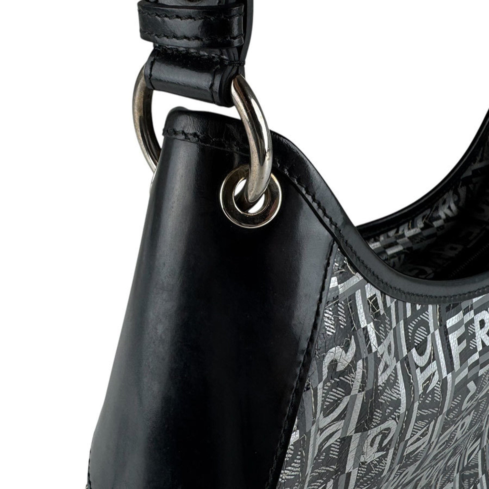 Salvatore Ferragamo Black Coated Canvas Leather Shoulder Bag (Pre-Owned)