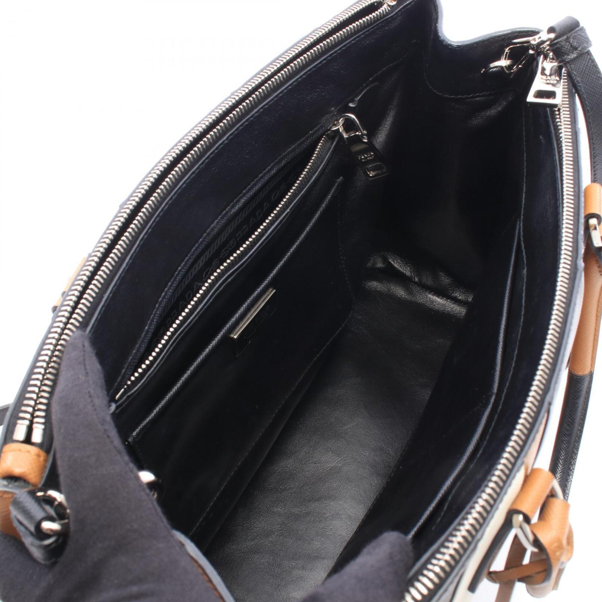 Prada Black Brown White Saffiano Handbag Tote Bag (Pre-Owned)