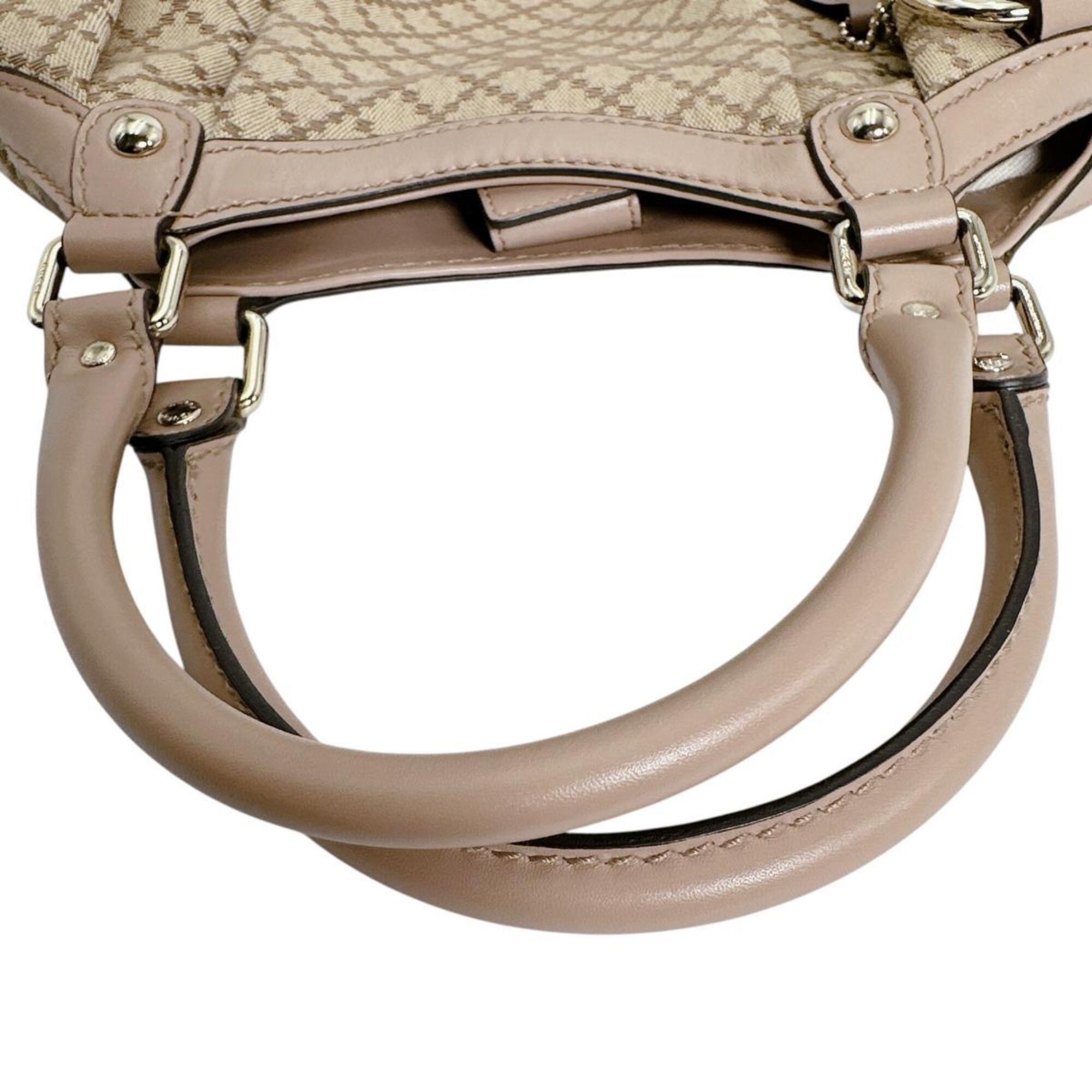 Gucci Beige Beige Brown Brown White Canvas Handbag Tote Bag (Pre-Owned)