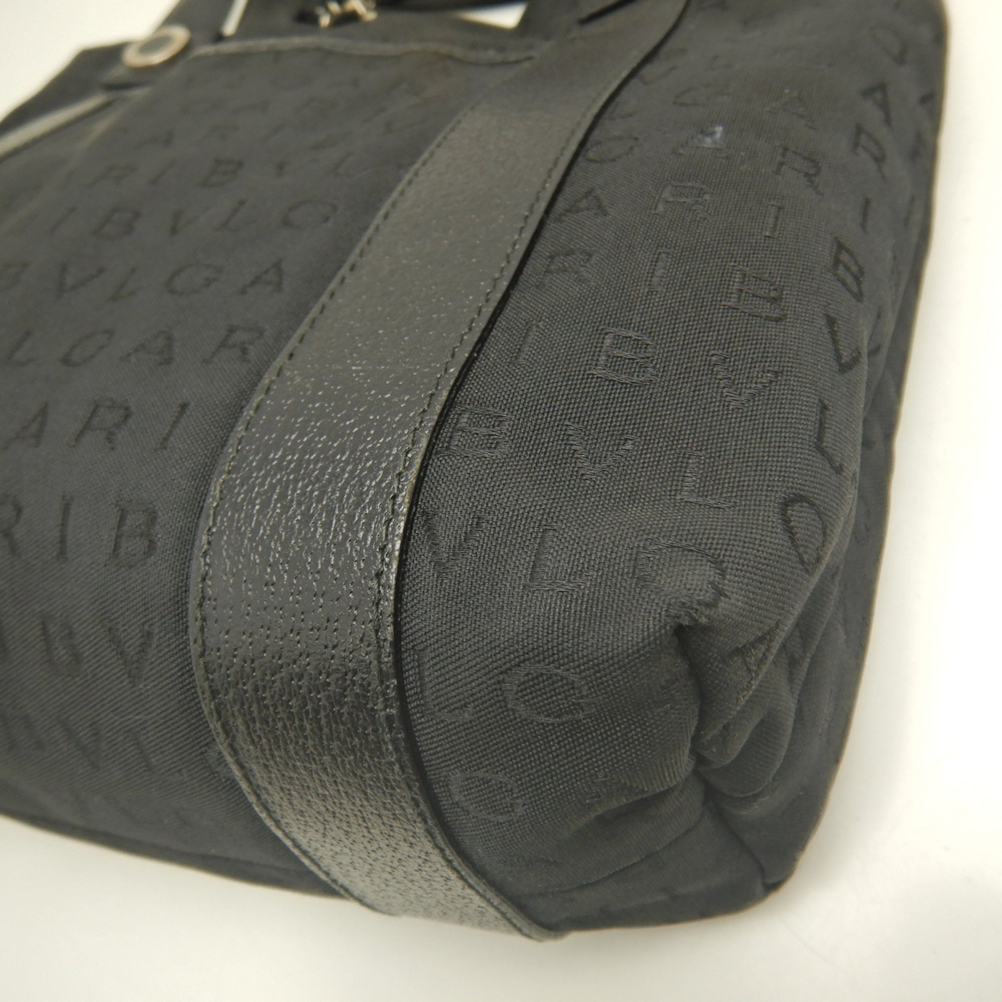Bvlgari Black Dark Gray Canvas Leather Tote Bag (Pre-Owned)