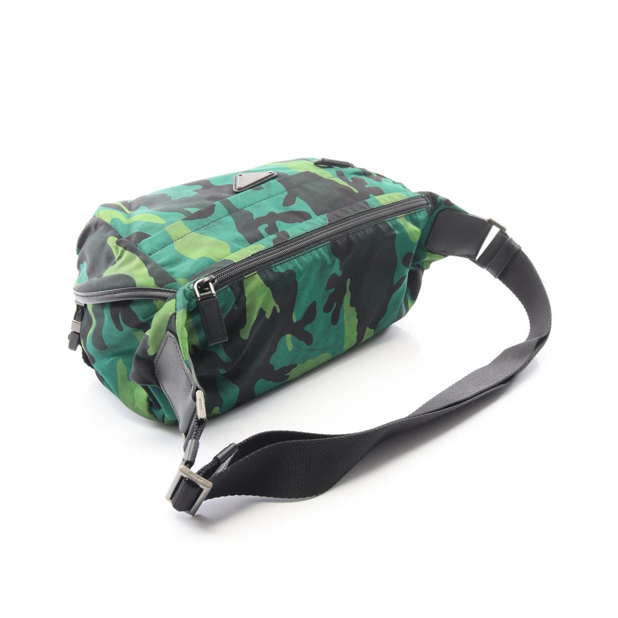 Prada Black Green Nylon Saffiano Triangle Handbag Shoulder Bag (Pre-Owned)