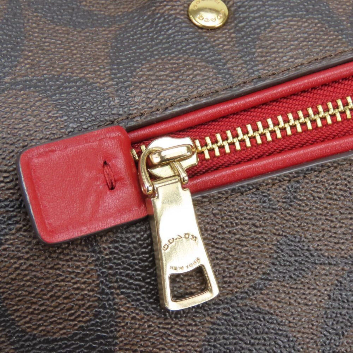 Coach Signature Brown Red Color Signature Line Handbag (Pre-Owned)
