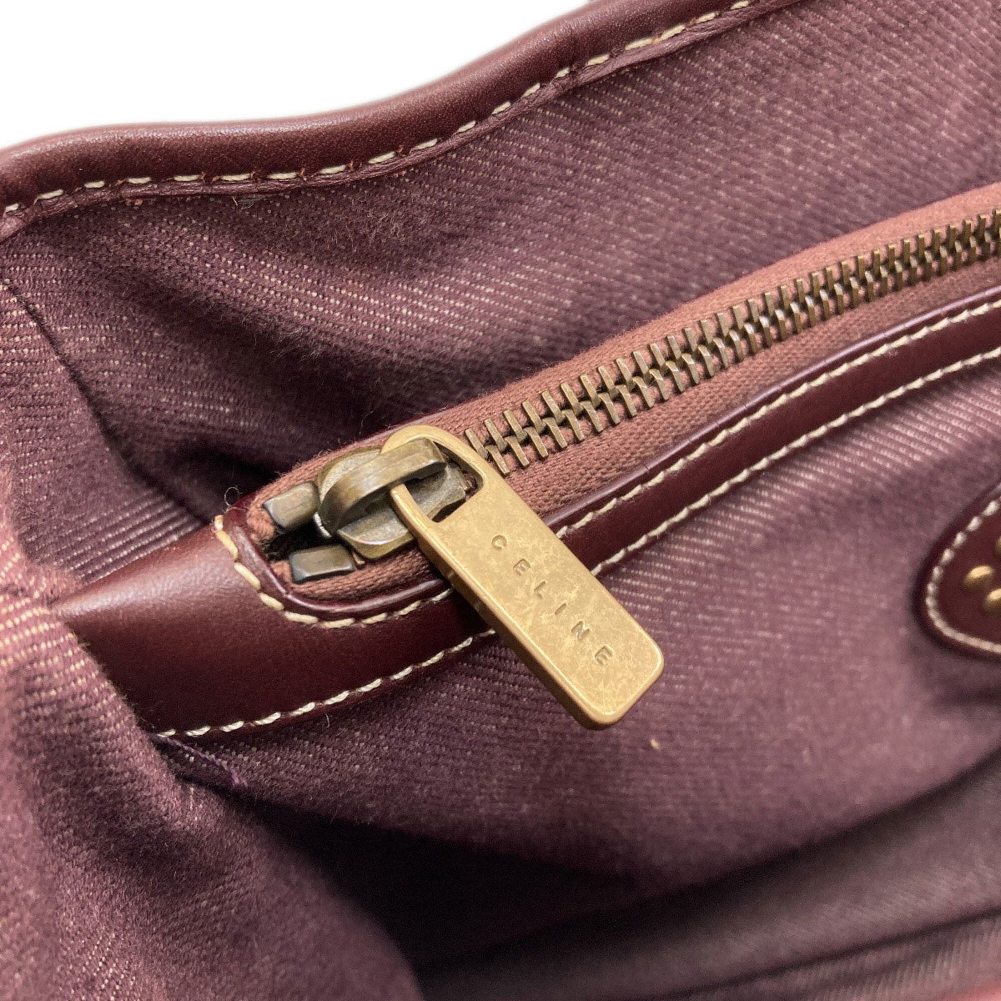 Celine Bordeaux Canvas Handbag (Pre-Owned)