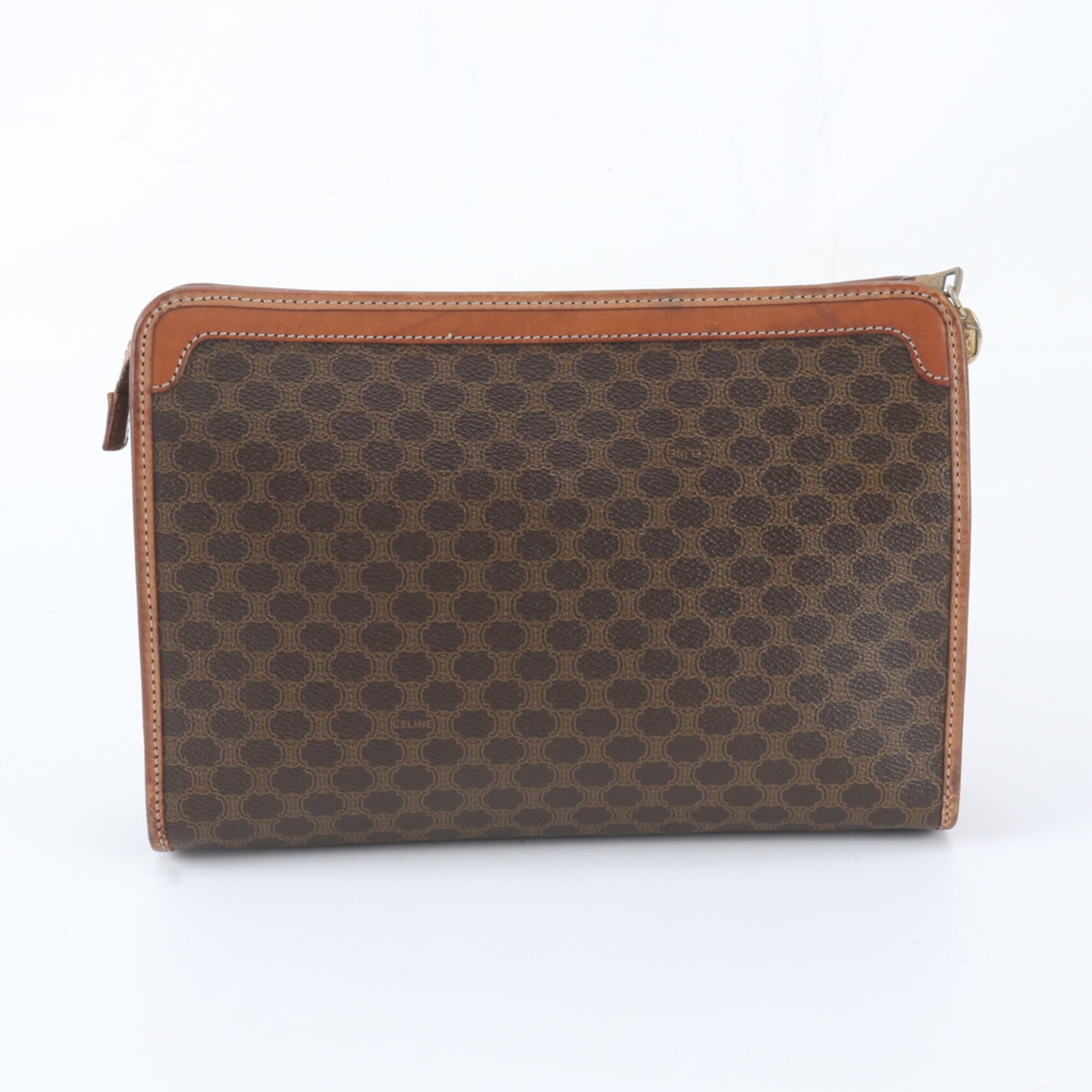 Celine Macadam Brown Coated Canvas Leather Handbag Pouch (Pre-Owned)