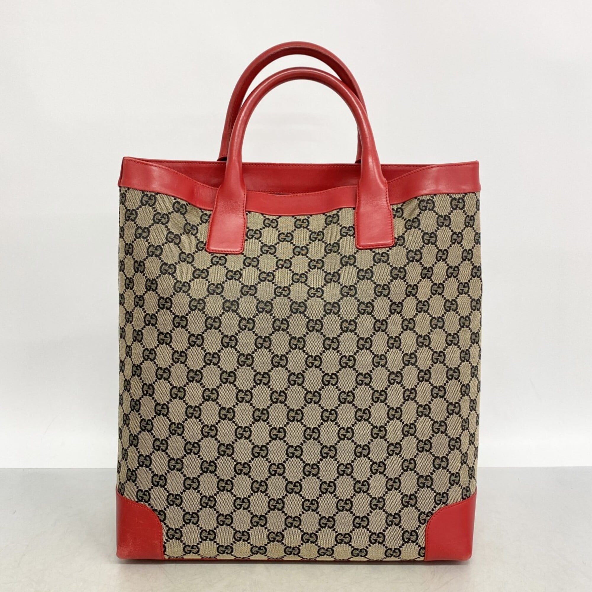 Gucci Beige Red Color Canvas Tote Bag (Pre-Owned)