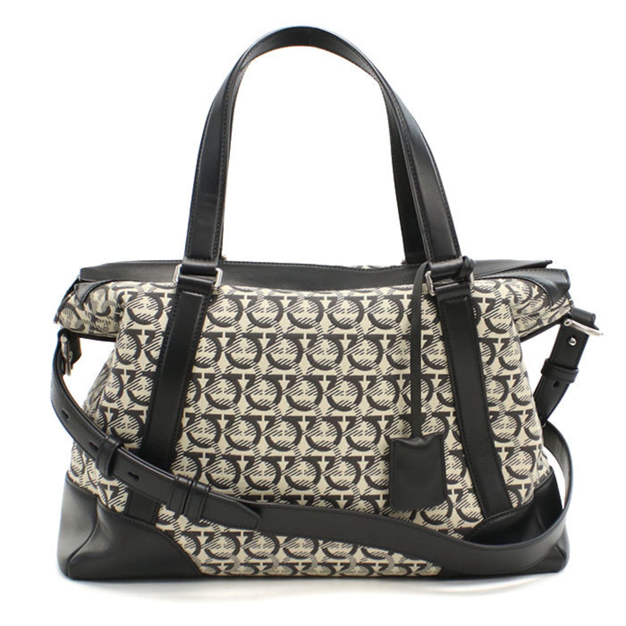 Salvatore Ferragamo Gancini Black Jacquard Boston Bag (Pre-Owned)